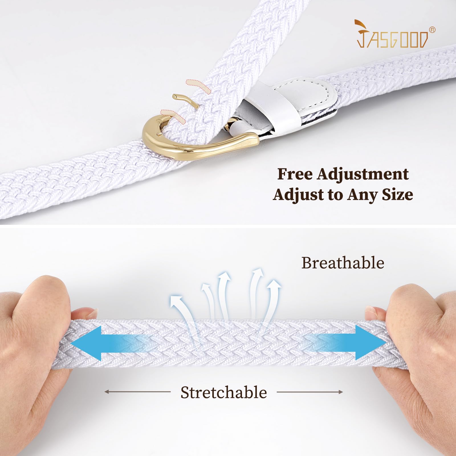 2-Pack Elastic Woven Stretch Fabric Braided Belts for Women