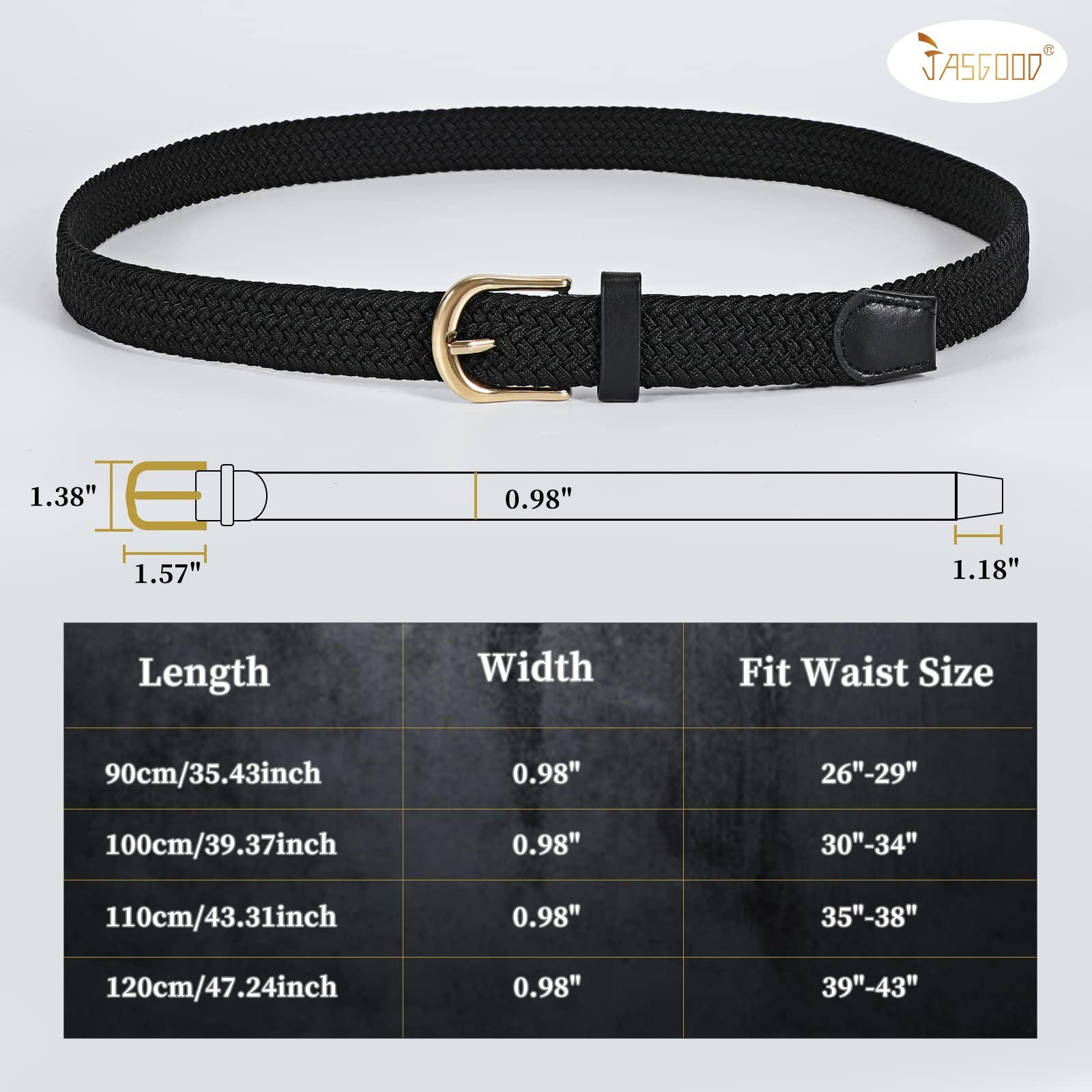 2-Pack Elastic Woven Stretch Fabric Braided Belts for Women