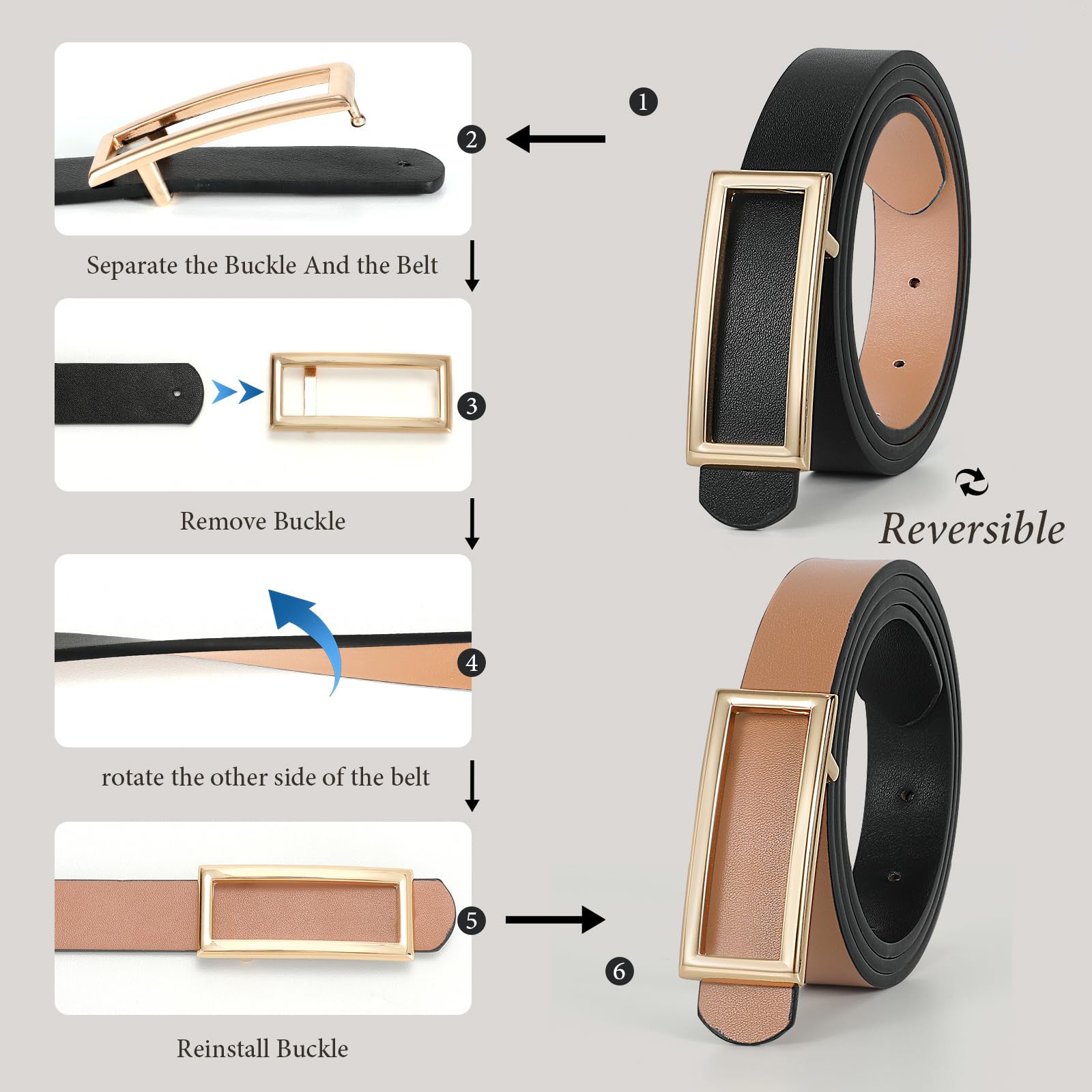 Reversible Waist Belt with Square Buckle