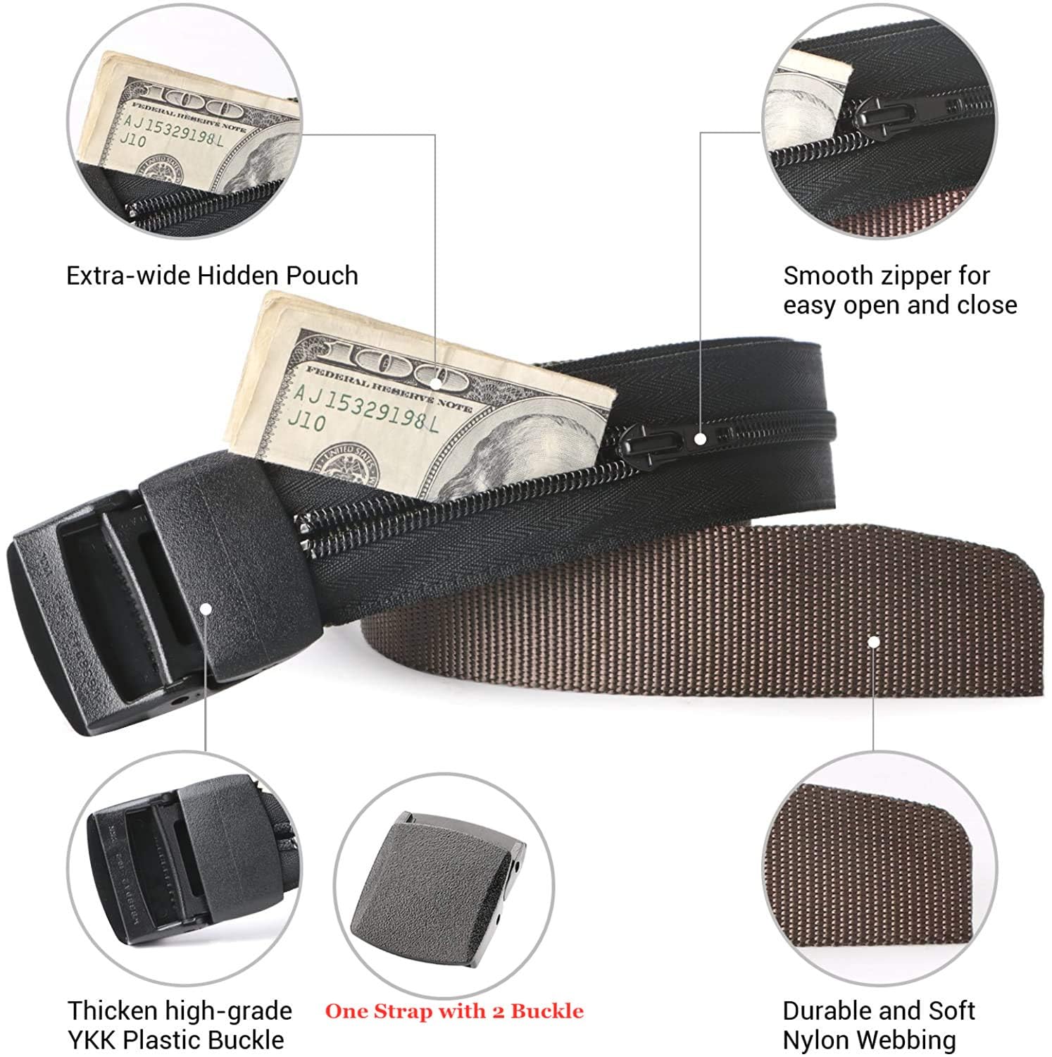 Security Money Belt with Hidden Money Pocket