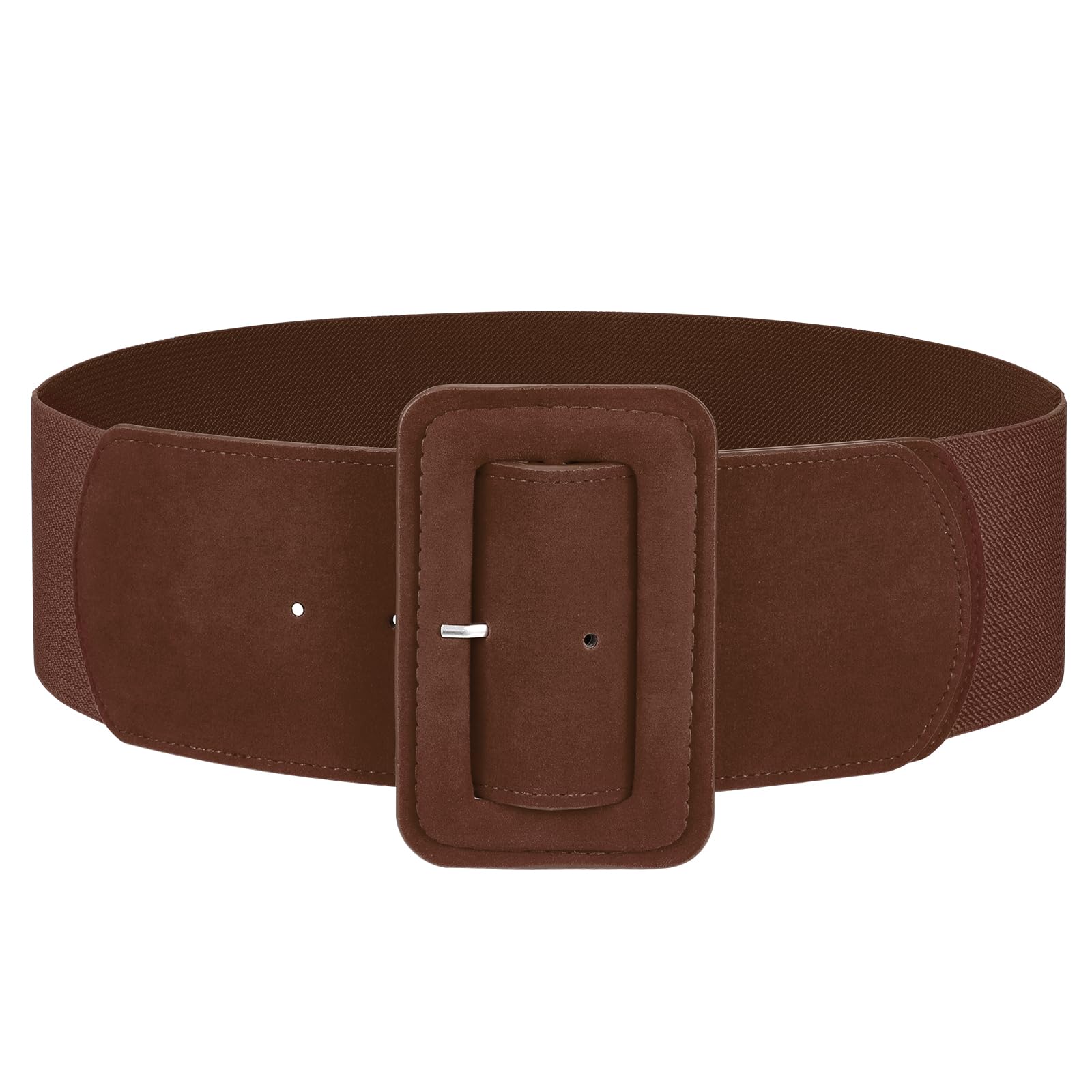 Elastic Suede Wide Belt with Vintage Chunky Square Buckle