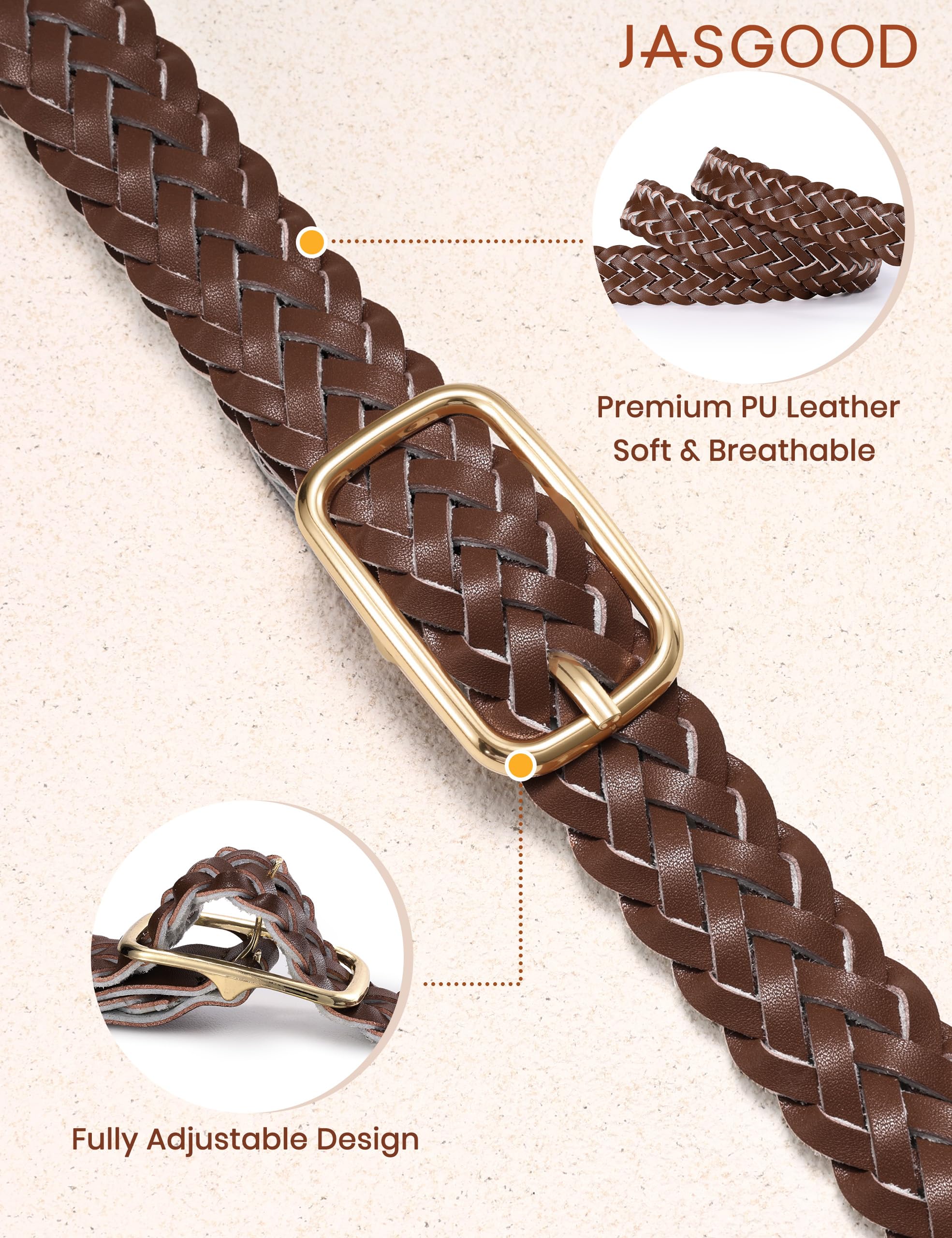 No-Hole Braided Leather Belts Plus Size
