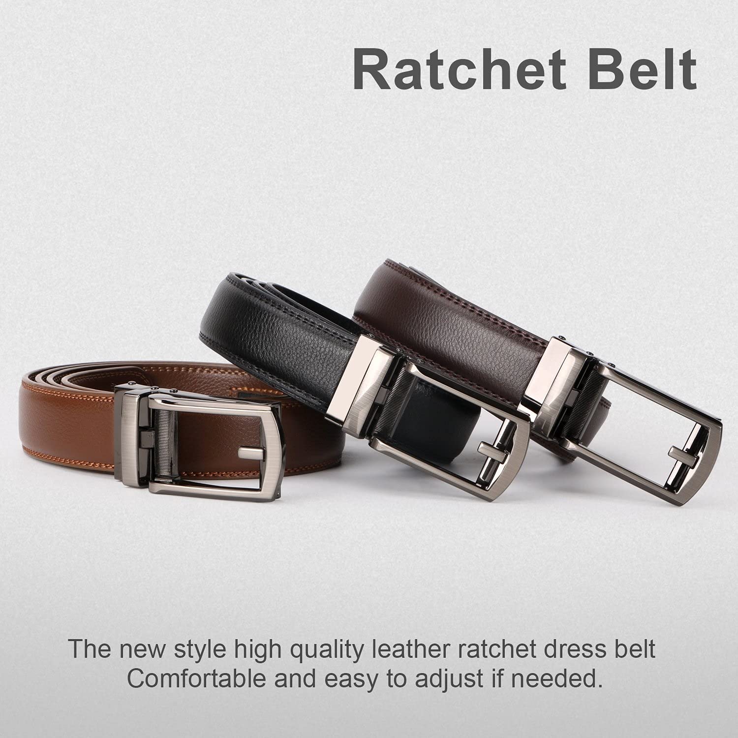 Ratchet Belt With Automatic Buckle Fits Waist Up to 52"