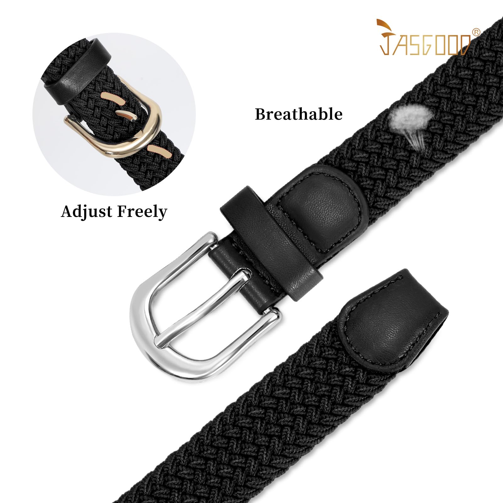 2-Pack Elastic Woven Stretch Fabric Braided Belts for Women