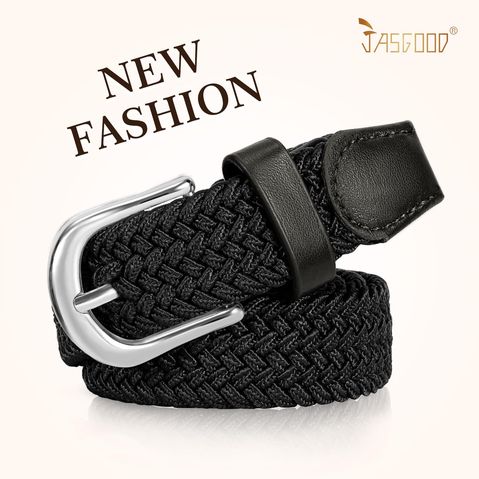 2-Pack Elastic Woven Stretch Fabric Braided Belts for Women