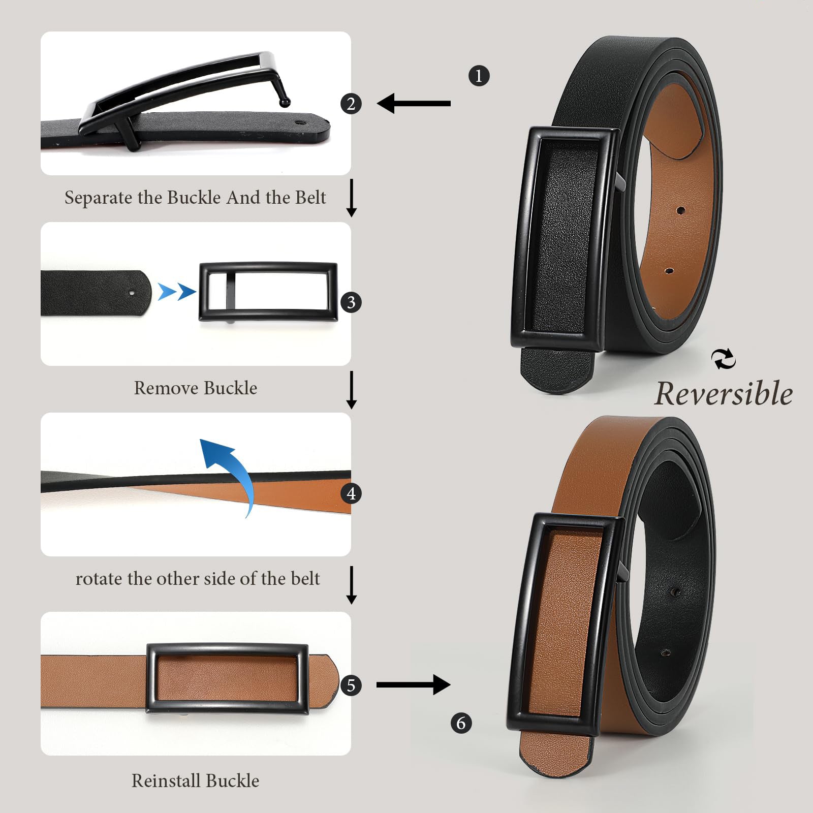 Reversible Waist Belt with Square Buckle