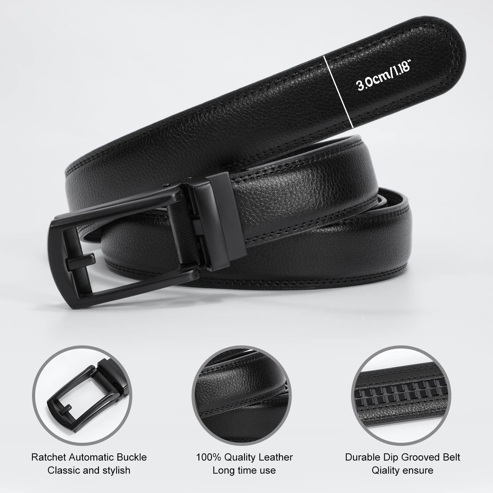 2-Pack Sliding Ratchet Belt For Trousers 1.18" Width
