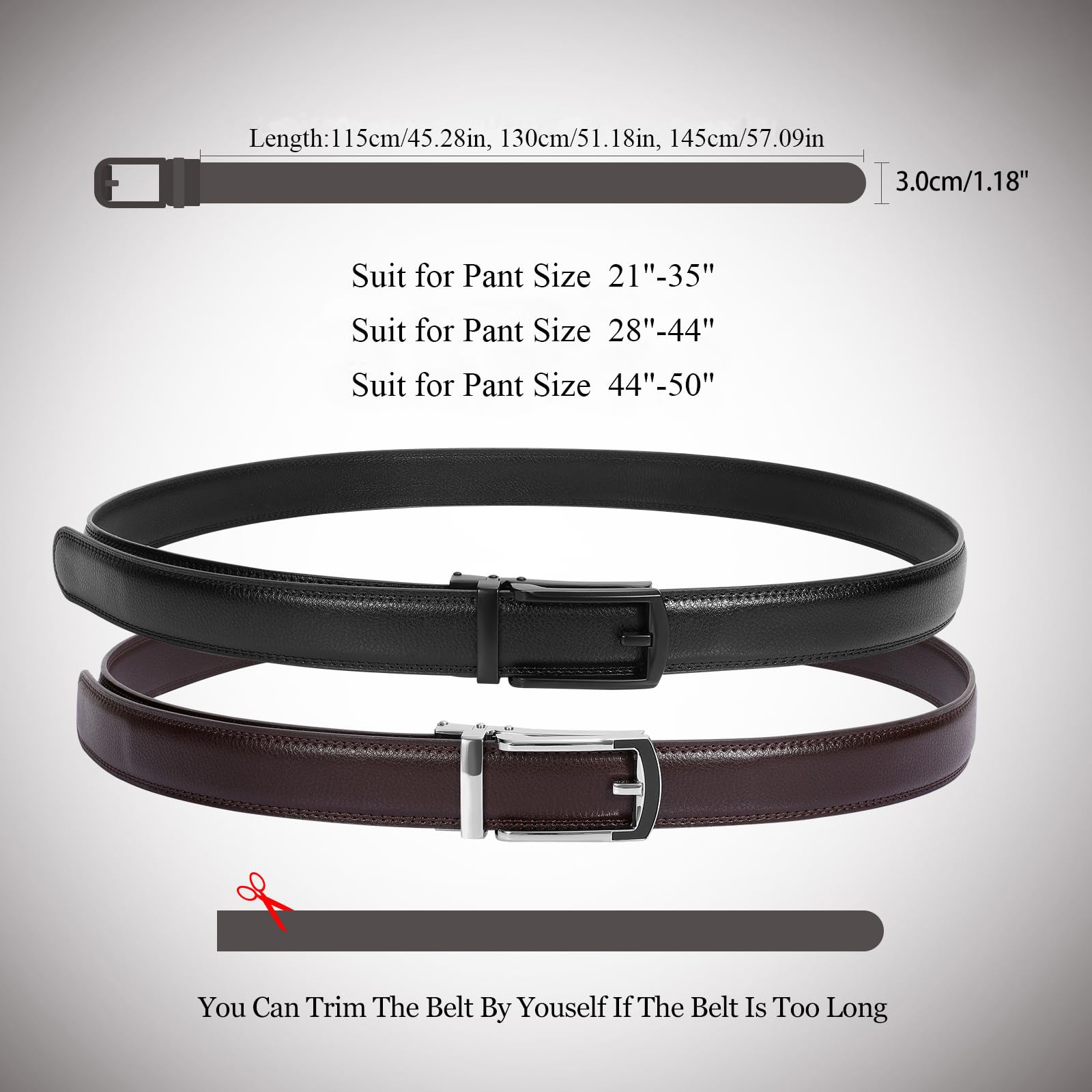 2-Pack Sliding Ratchet Belt For Trousers 1.18" Width