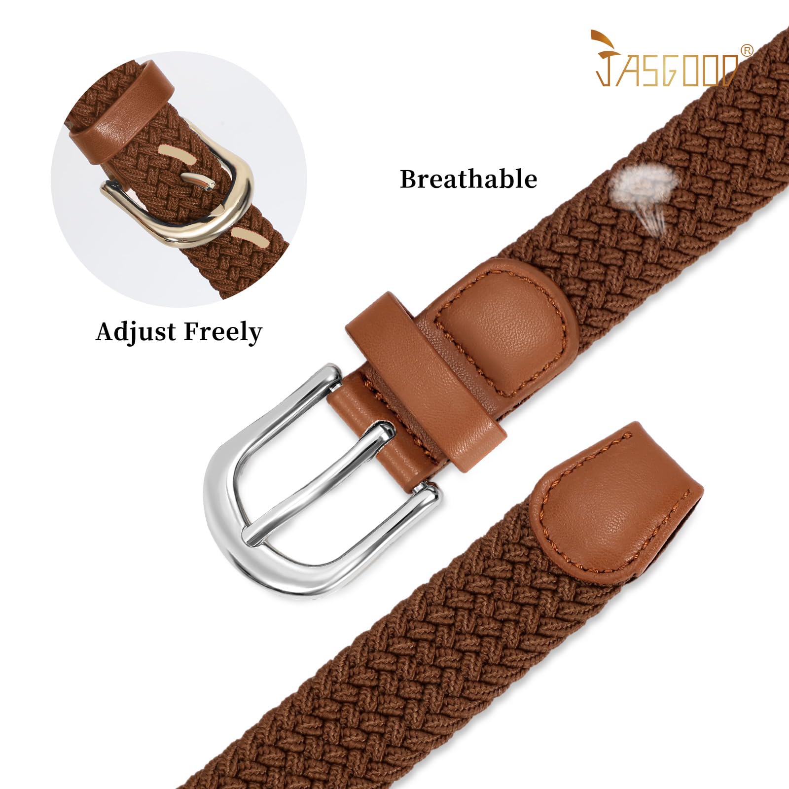 2-Pack Elastic Woven Stretch Fabric Braided Belts for Women