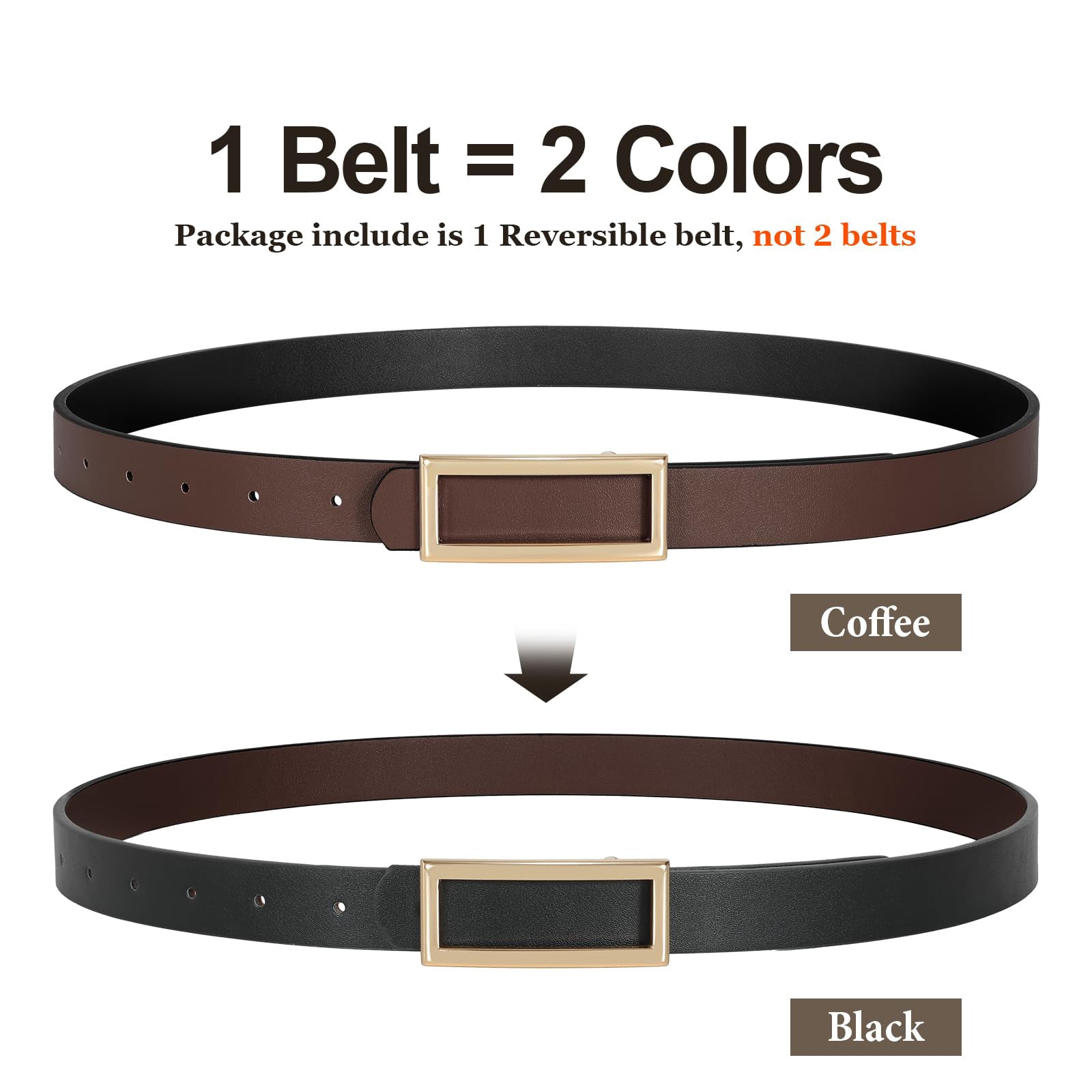 Reversible Waist Belt with Square Buckle