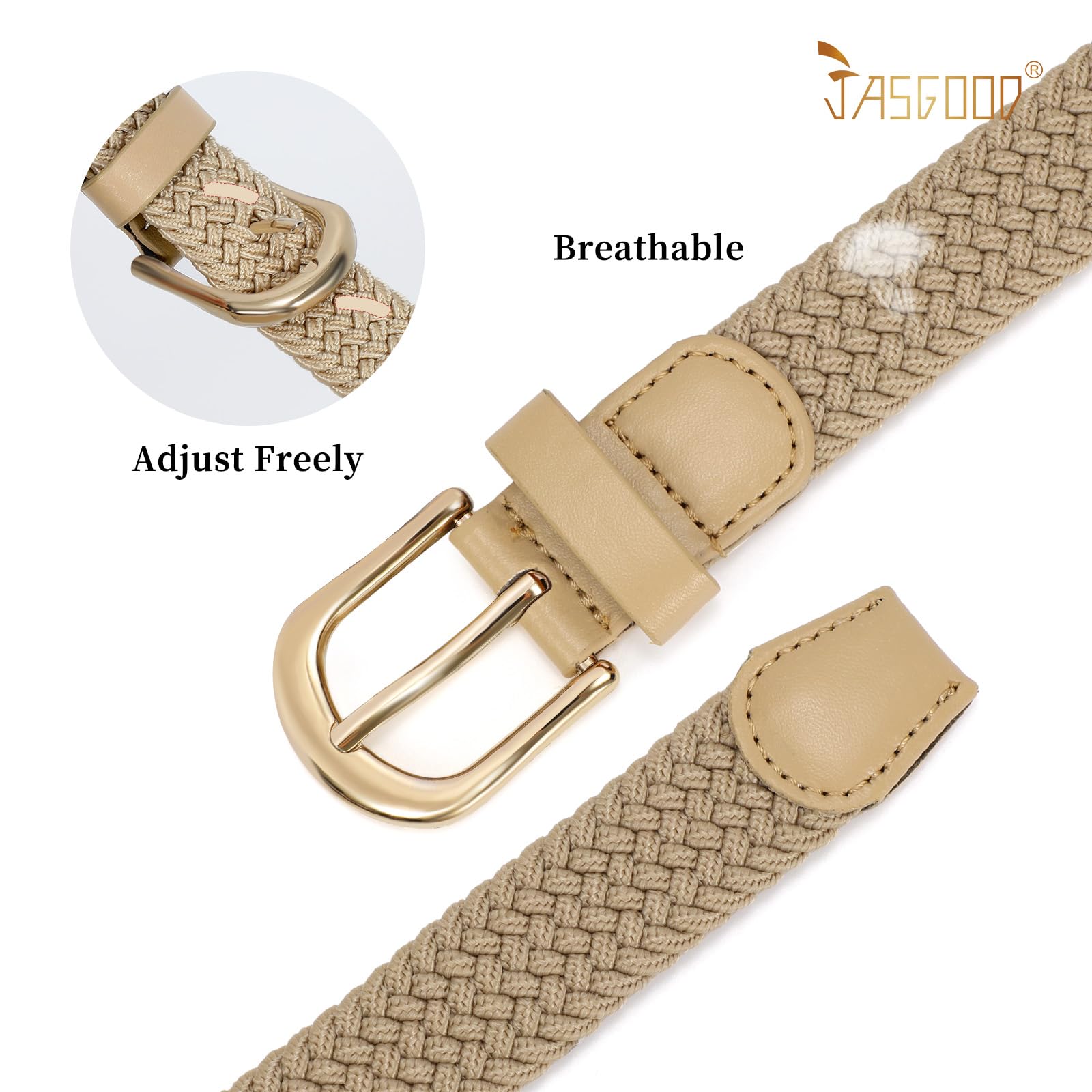 2-Pack Elastic Woven Stretch Fabric Braided Belts for Women