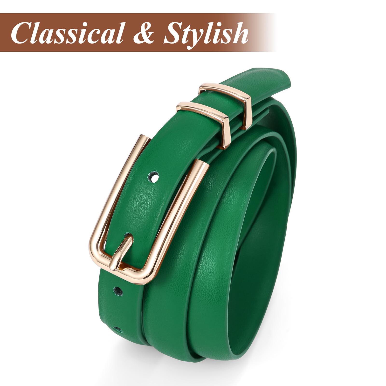 Thin Waist Belt with Square Gold Buckle