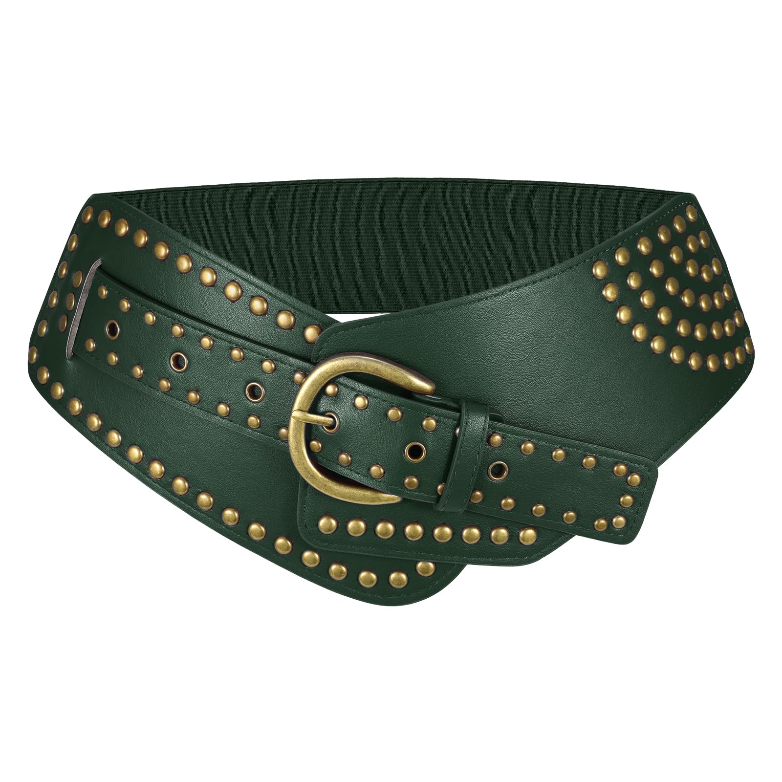 Stretchy Waist Belt with Rivets Metal Buckle