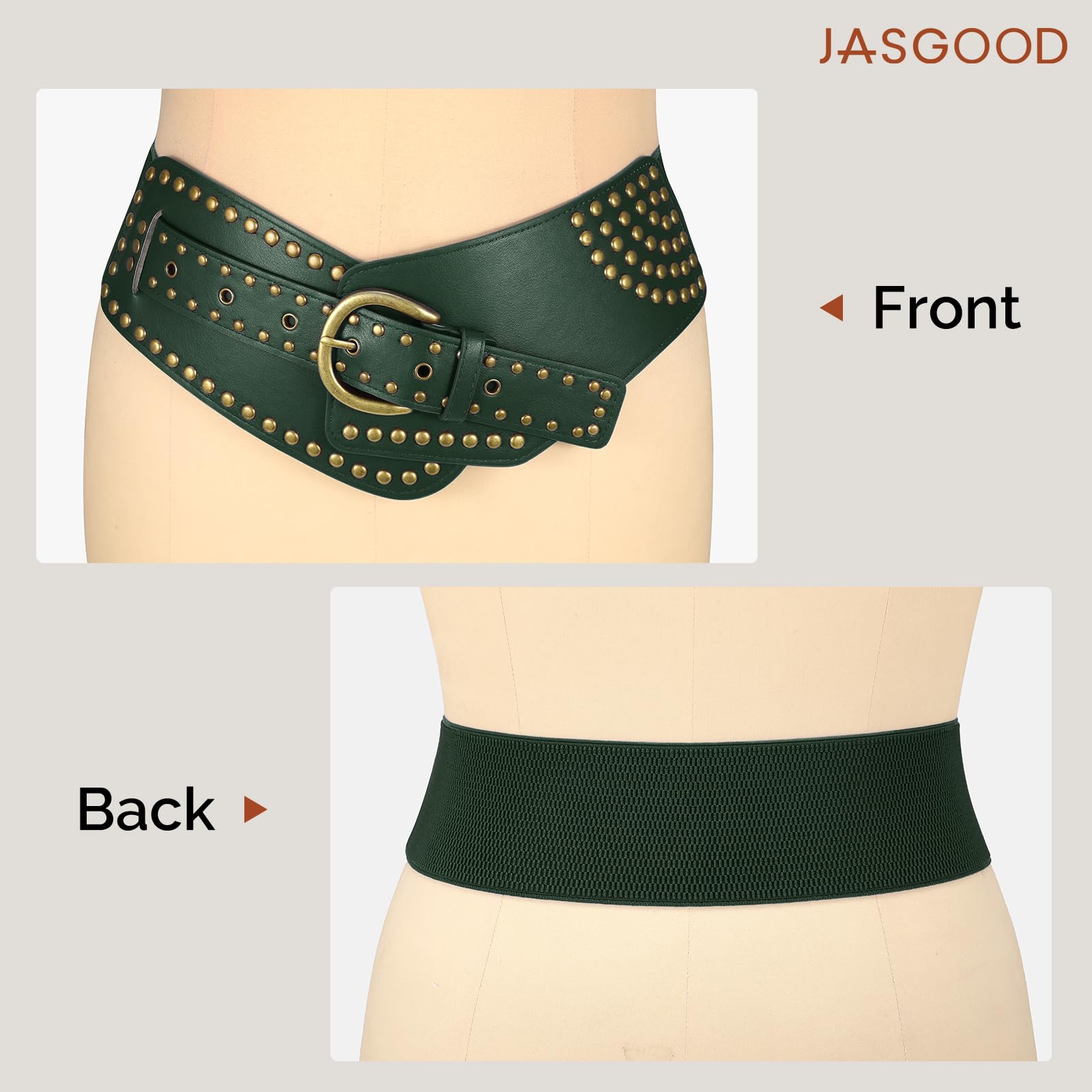 Stretchy Waist Belt with Rivets Metal Buckle
