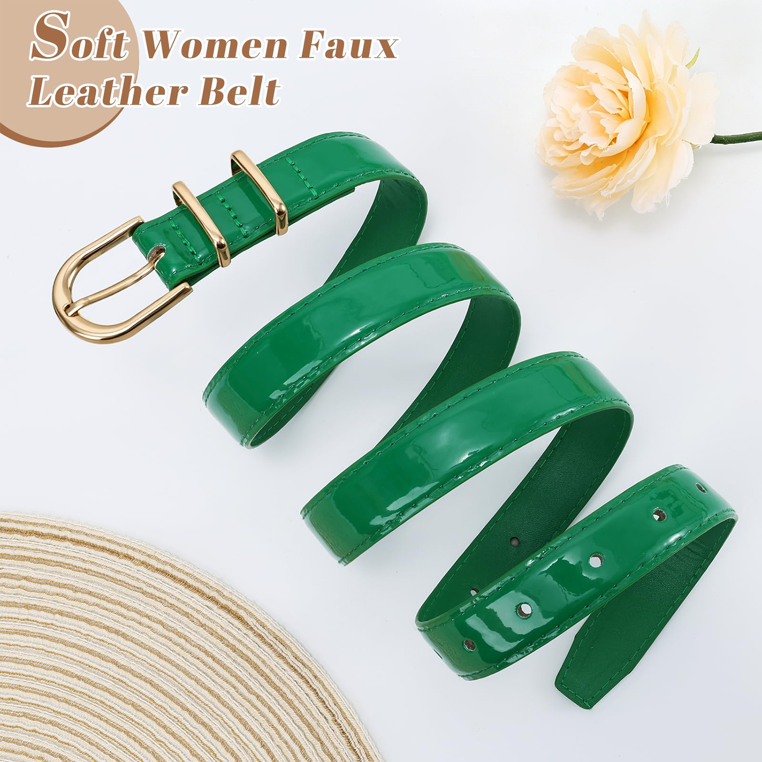 Women Skinny Vegan Leather Belt for Jeans