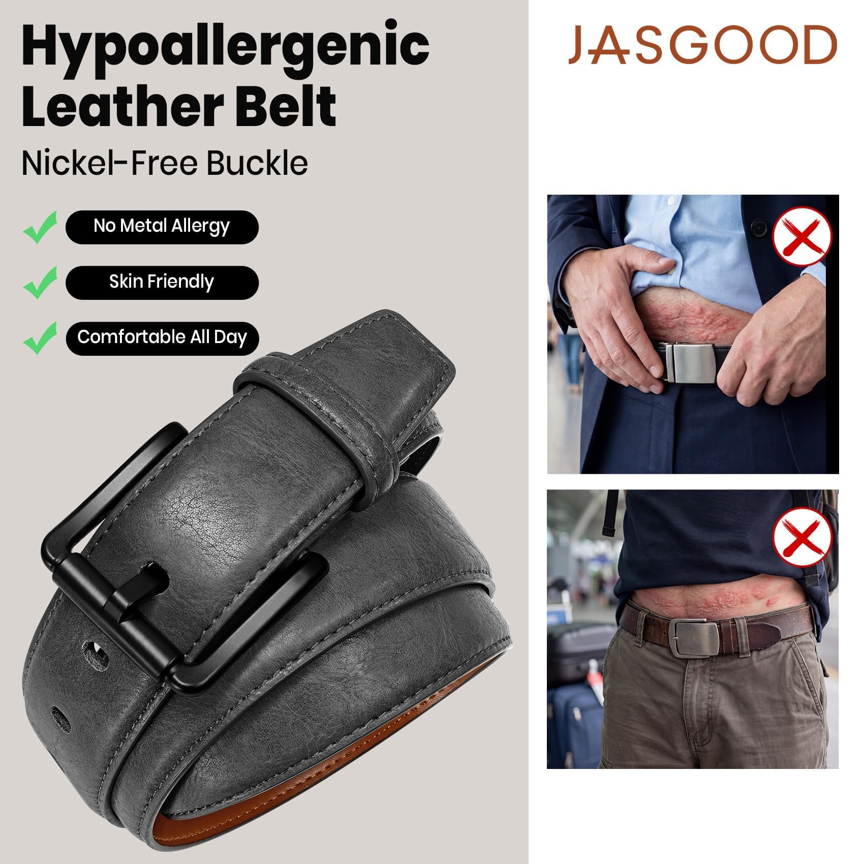 Nickel Free TSA Approved Leather Belt For Men