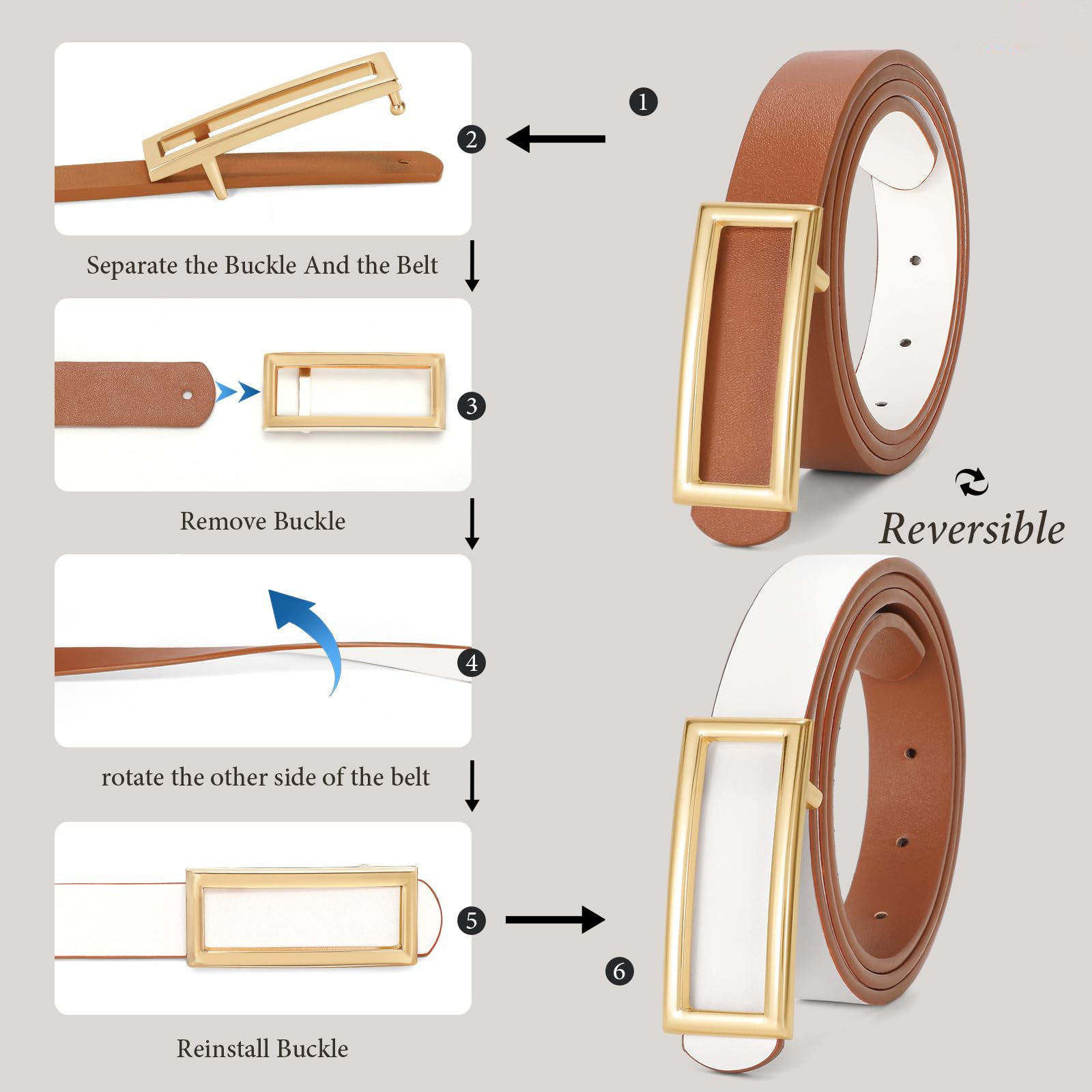 Reversible Waist Belt with Square Buckle
