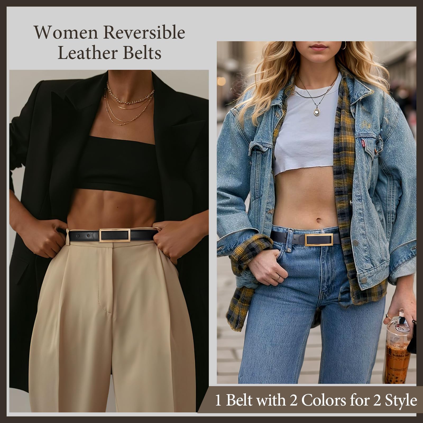 Reversible Waist Belt with Square Buckle