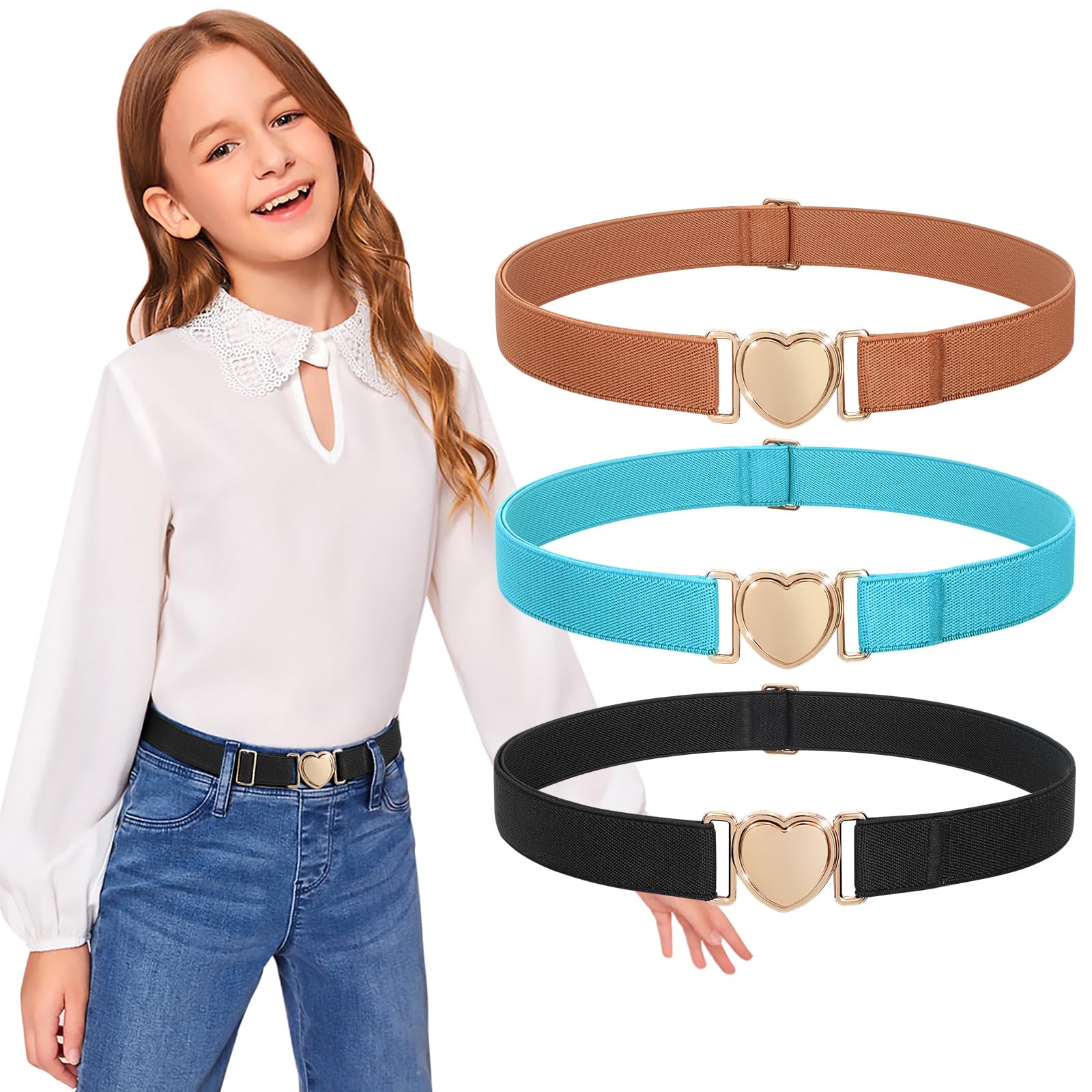 Adjustable Boys Girls Teens Stretch Belts with Heart Buckle