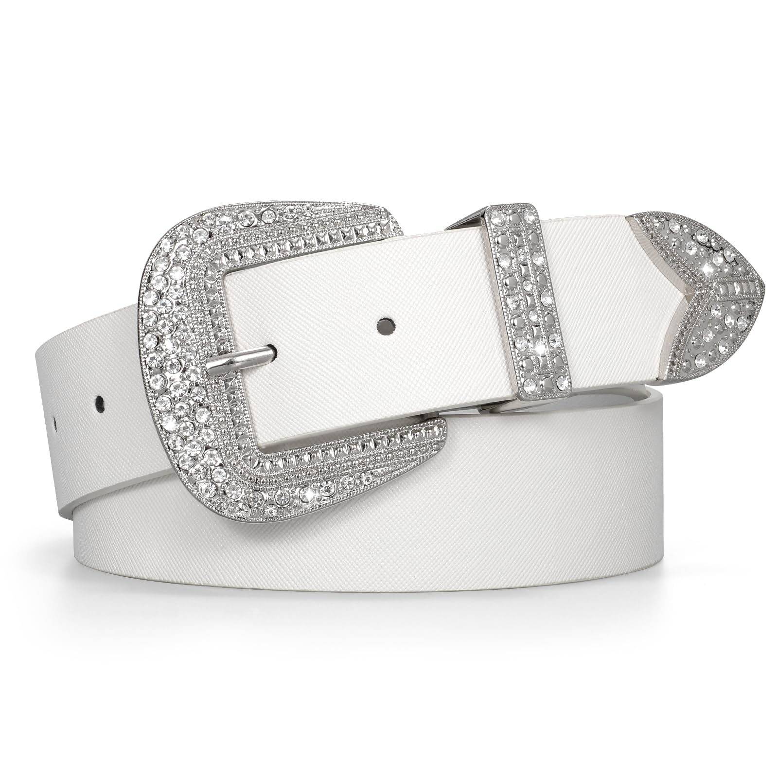 Leather Belts with Rhinestone Silver Buckle