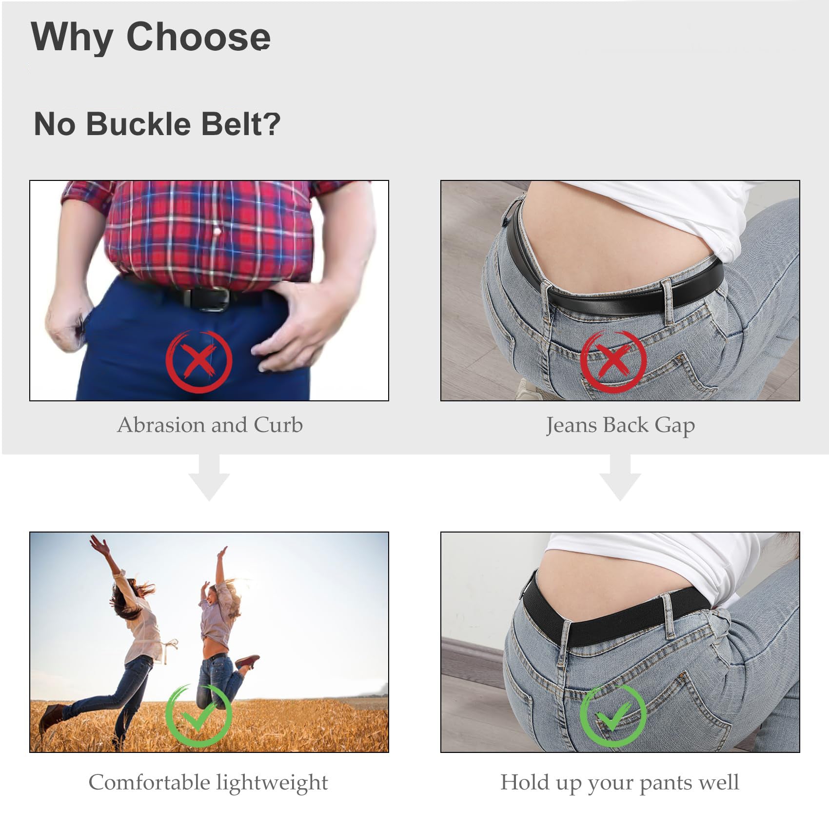 Unisex No Buckle Stretch Belt for Women Men