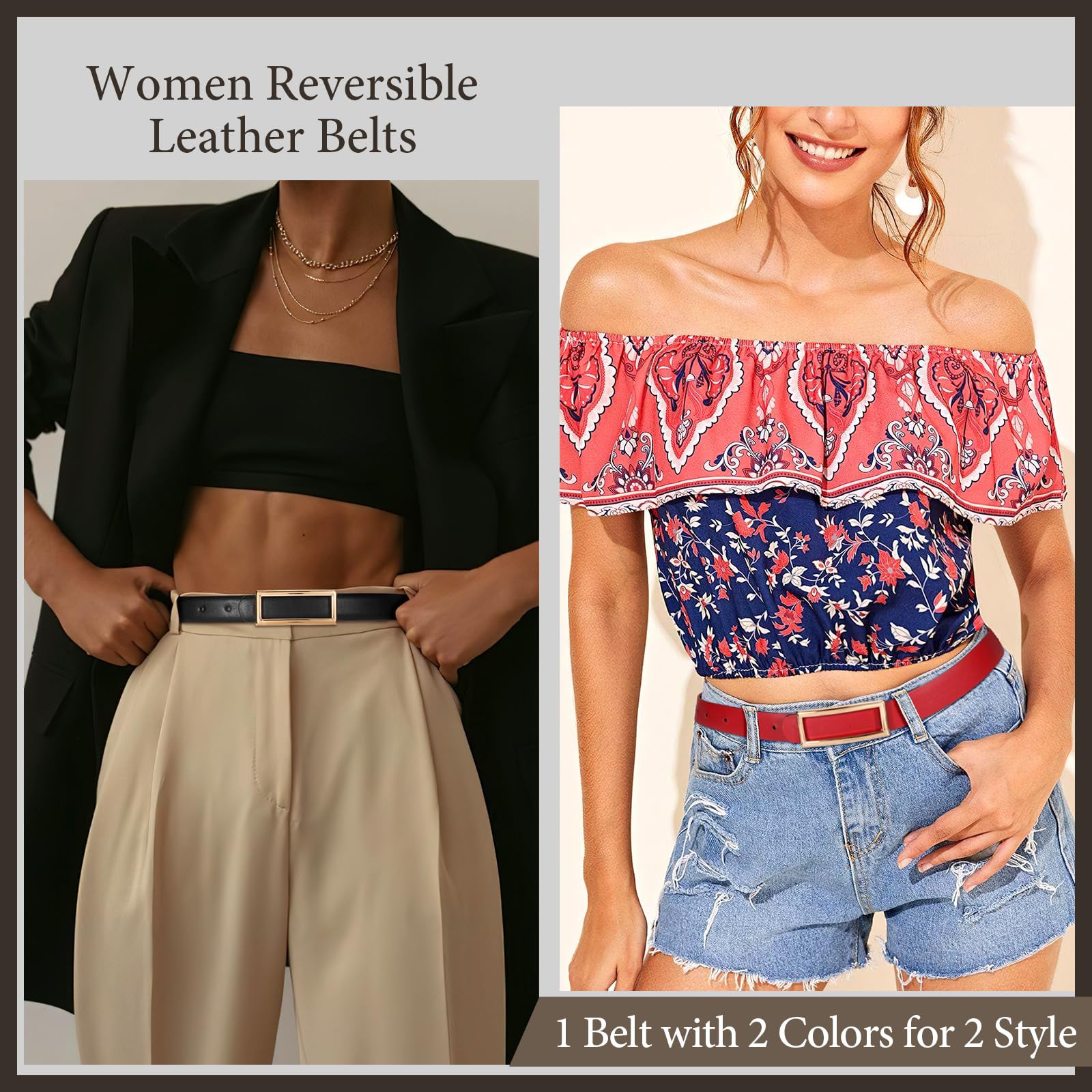 Reversible Waist Belt with Square Buckle