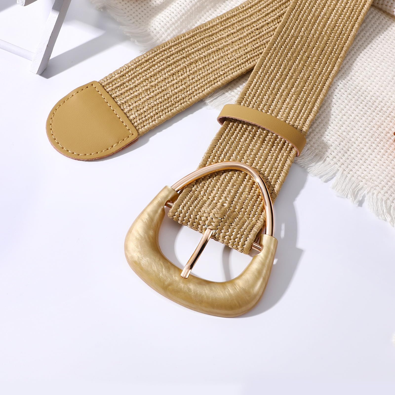 JASGOOD Straw Woven Elastic Belt