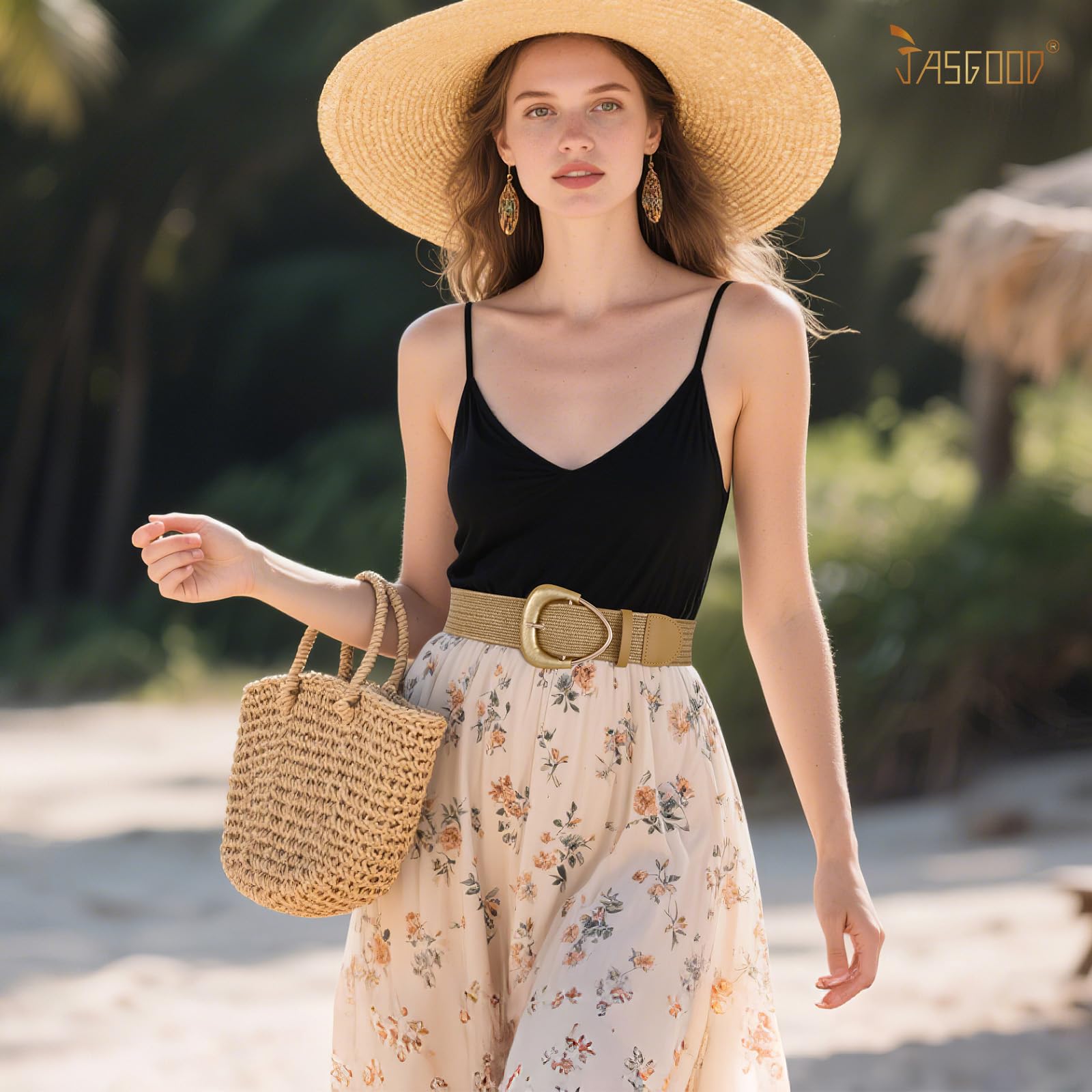 JASGOOD Straw Woven Elastic Belt