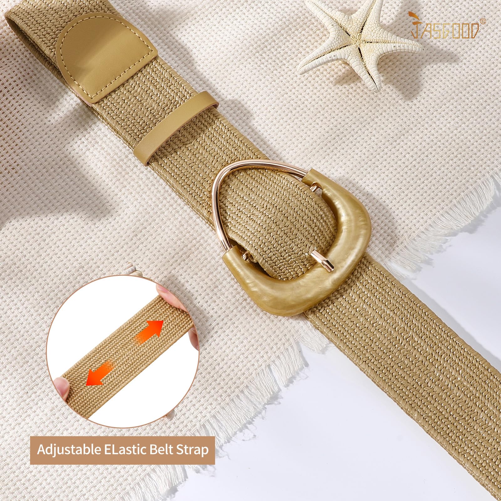 JASGOOD Straw Woven Elastic Belt