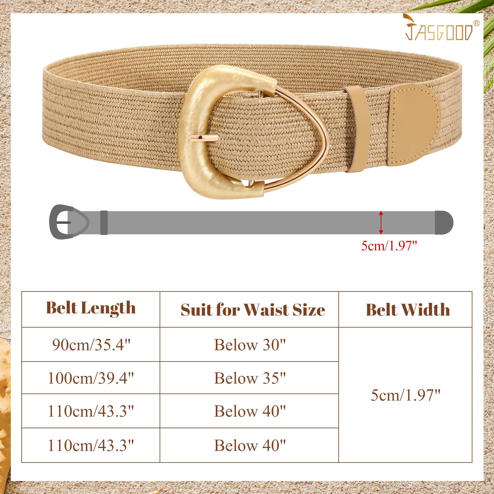 JASGOOD Straw Woven Elastic Belt