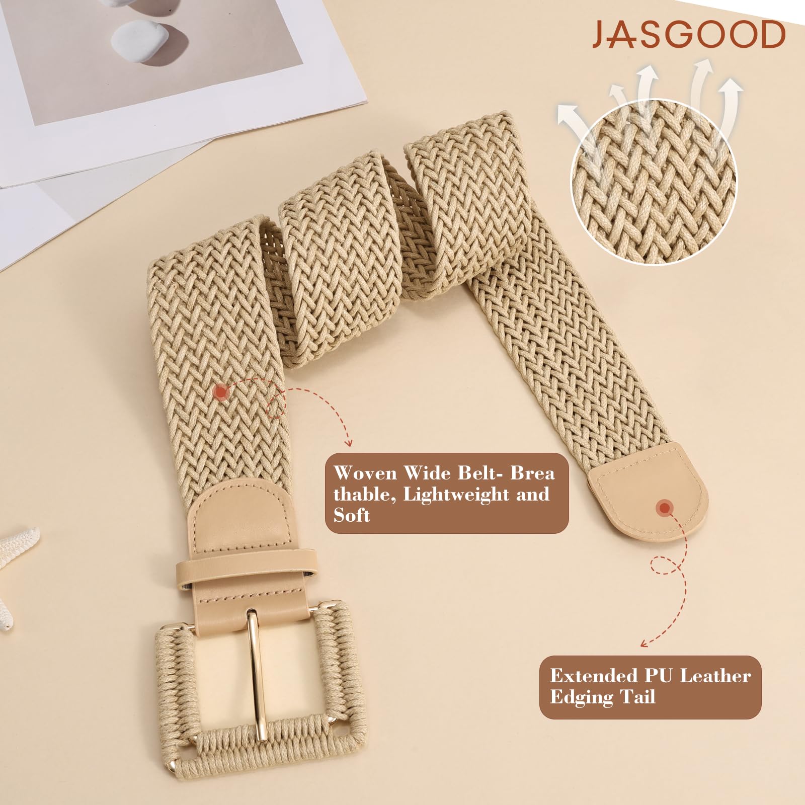 Rattan Waist Belt with Square Buckle