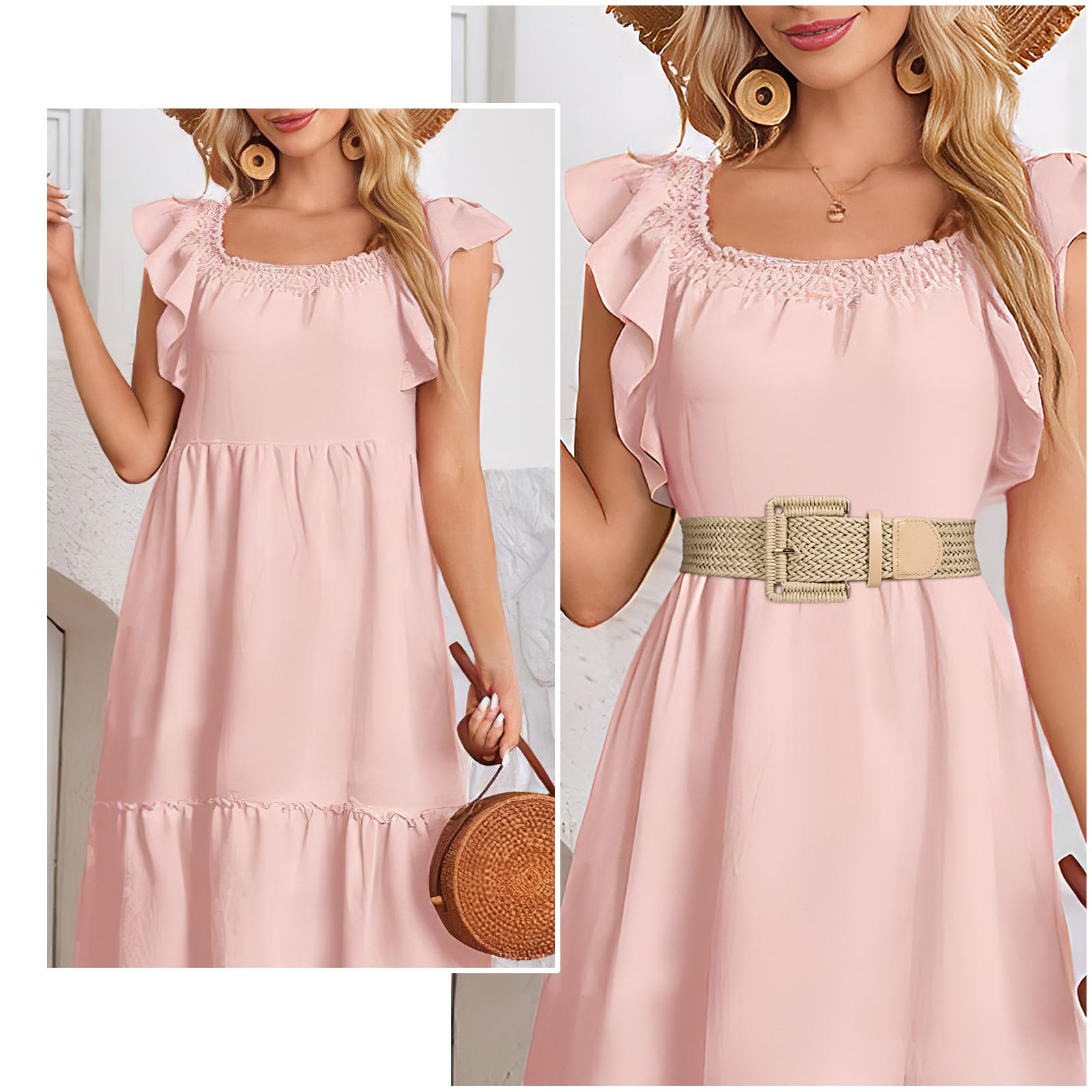 Rattan Waist Belt with Square Buckle
