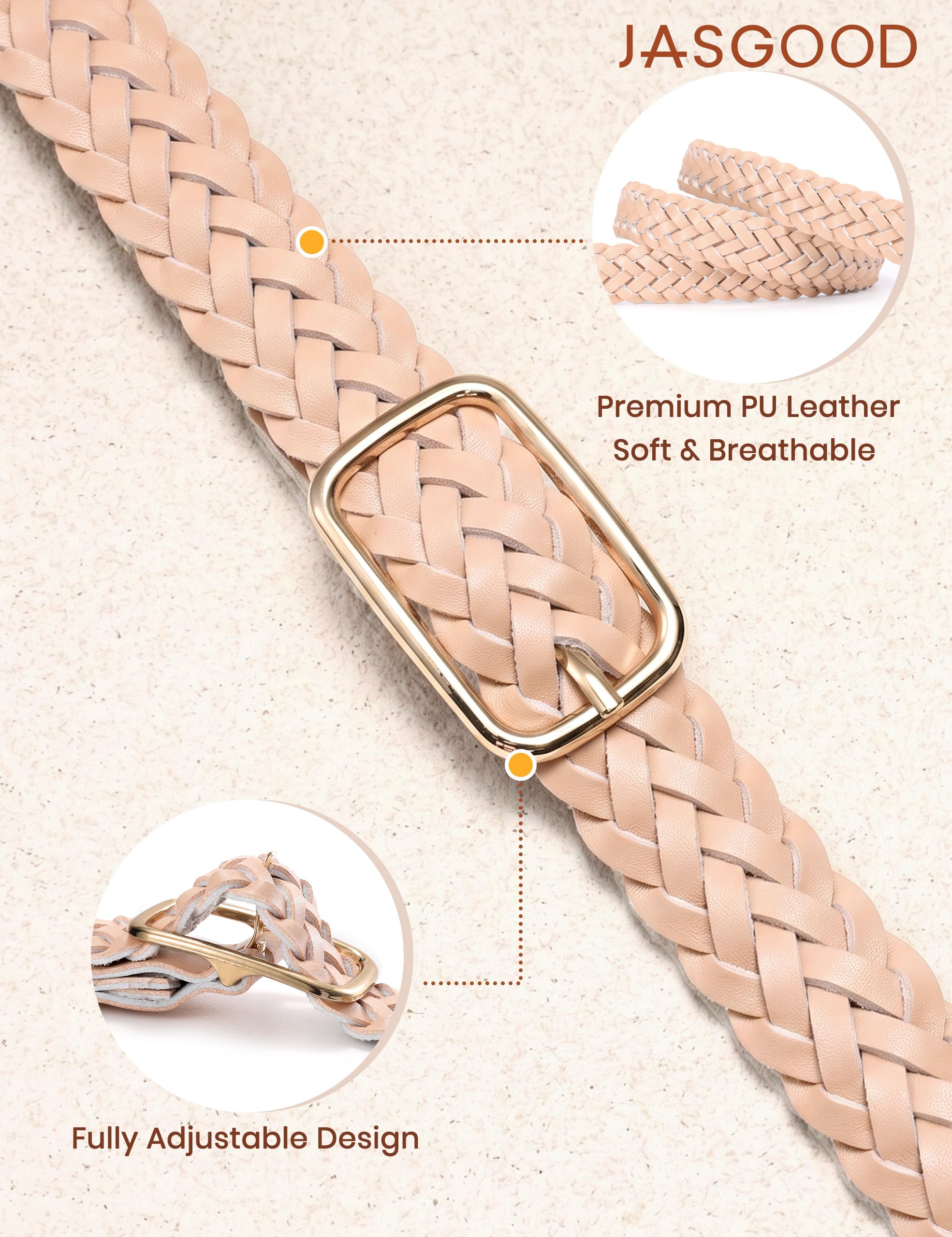 No-Hole Braided Leather Belts Plus Size