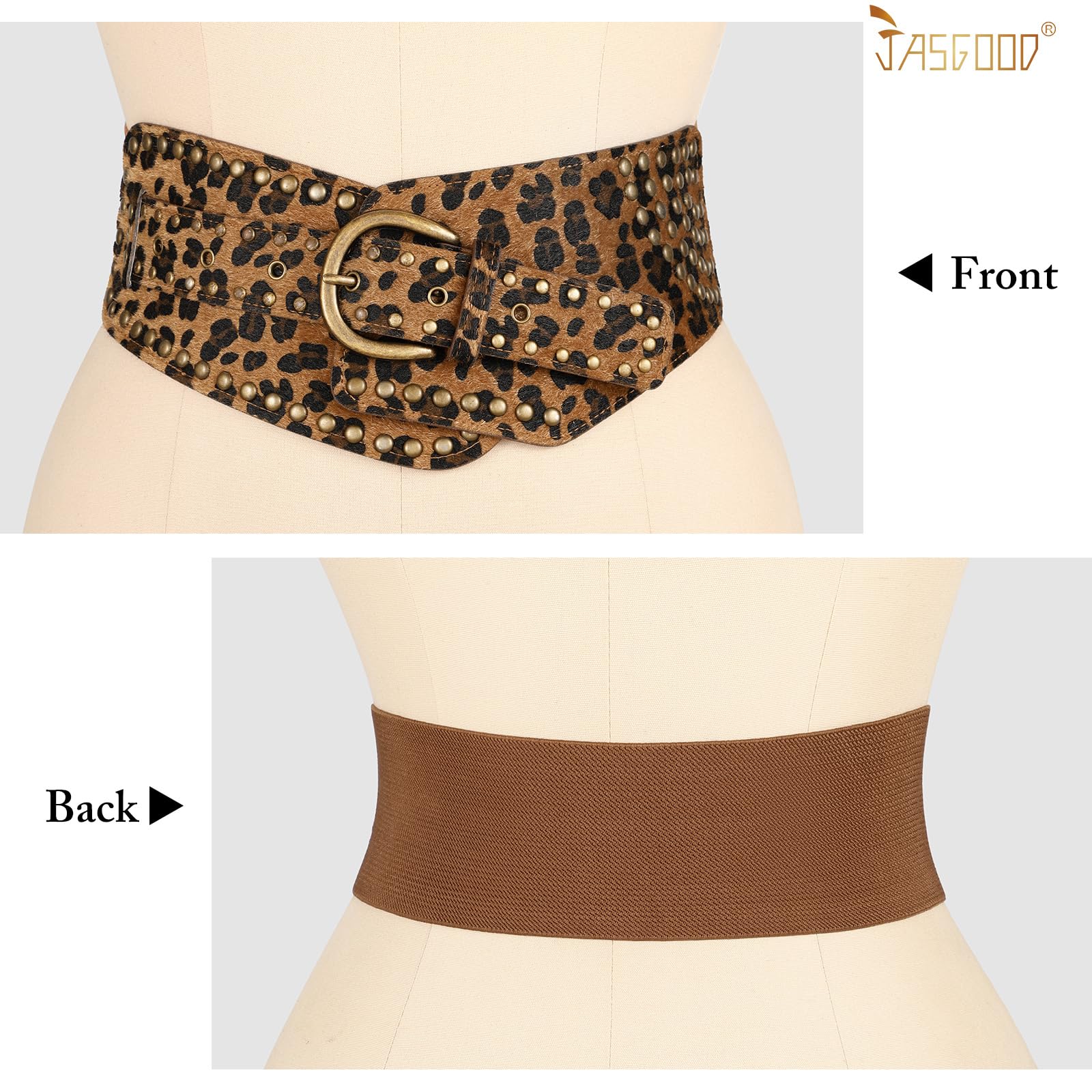 Stretchy Waist Belt with Rivets Metal Buckle