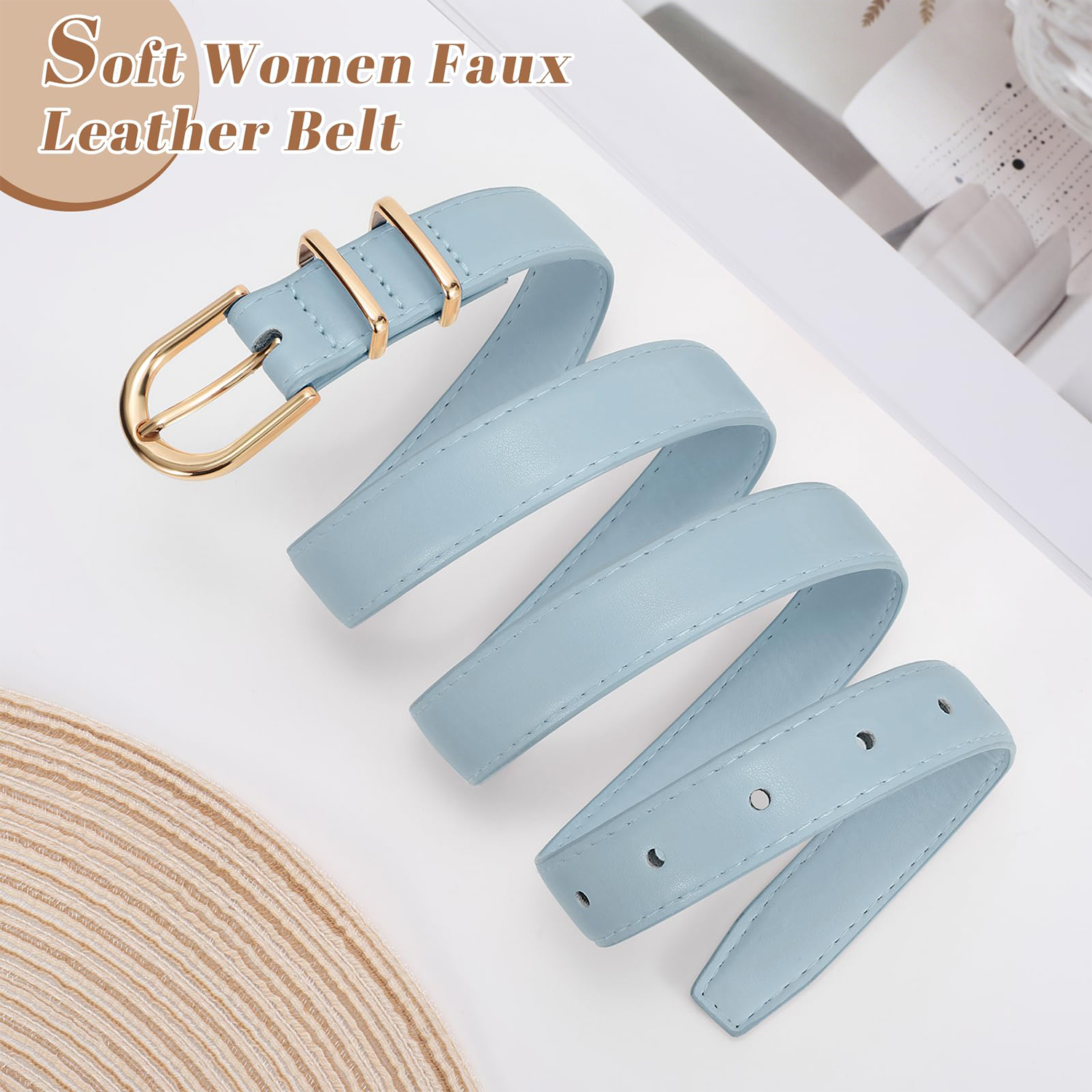 Women Skinny Vegan Leather Belt for Jeans