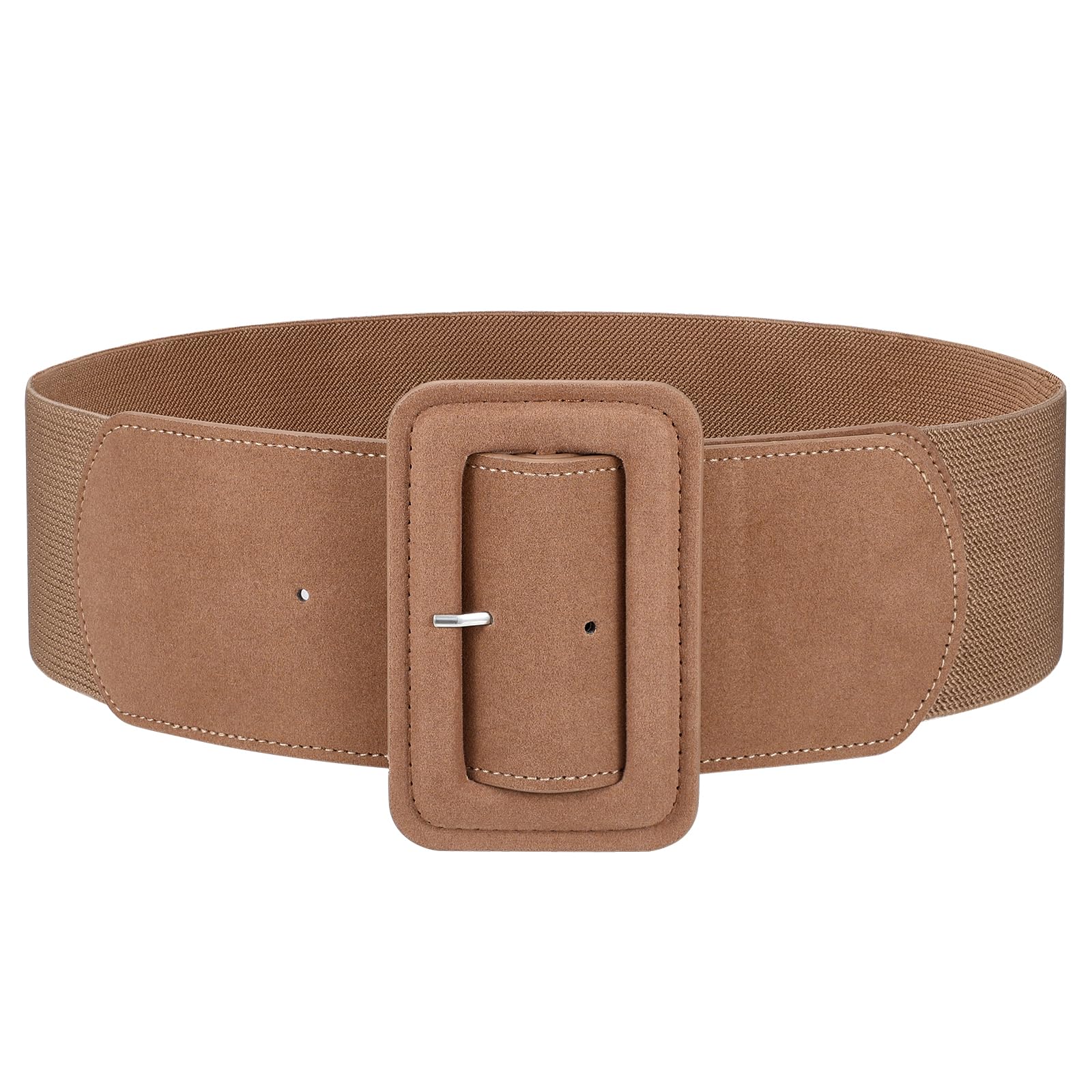 Elastic Suede Wide Belt with Vintage Chunky Square Buckle
