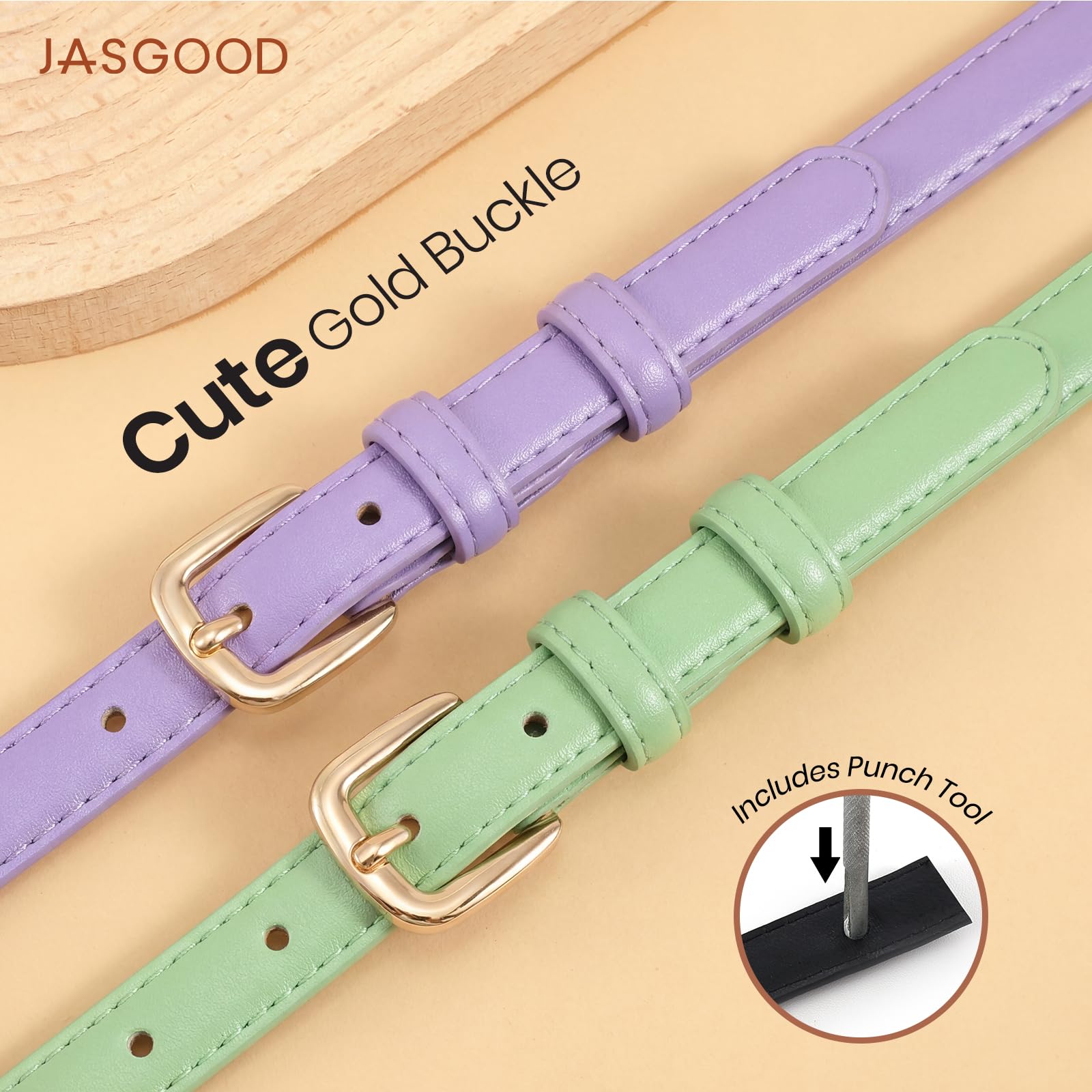21 Colors Ladies Belt with Gold Buckle