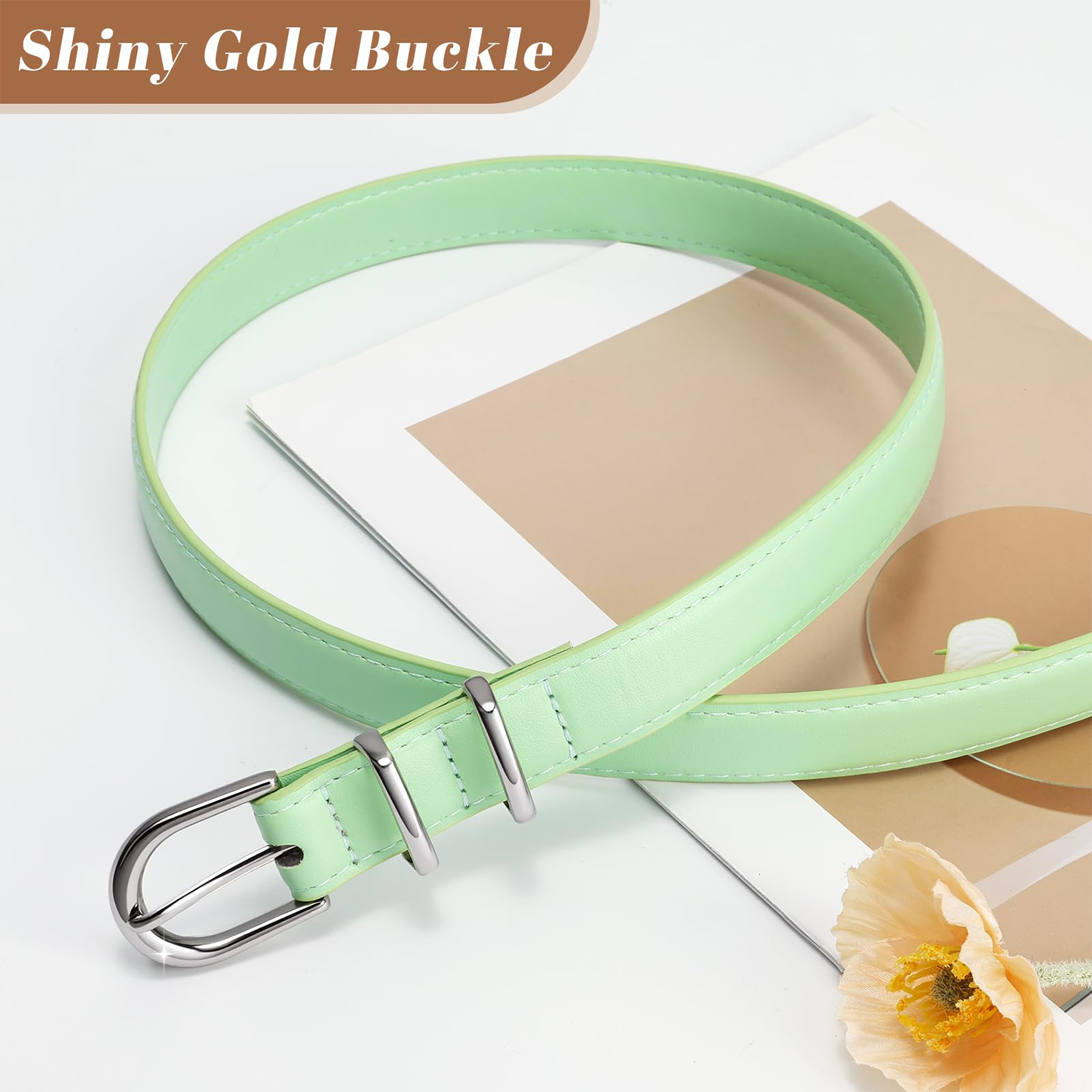 Women Skinny Vegan Leather Belt for Jeans