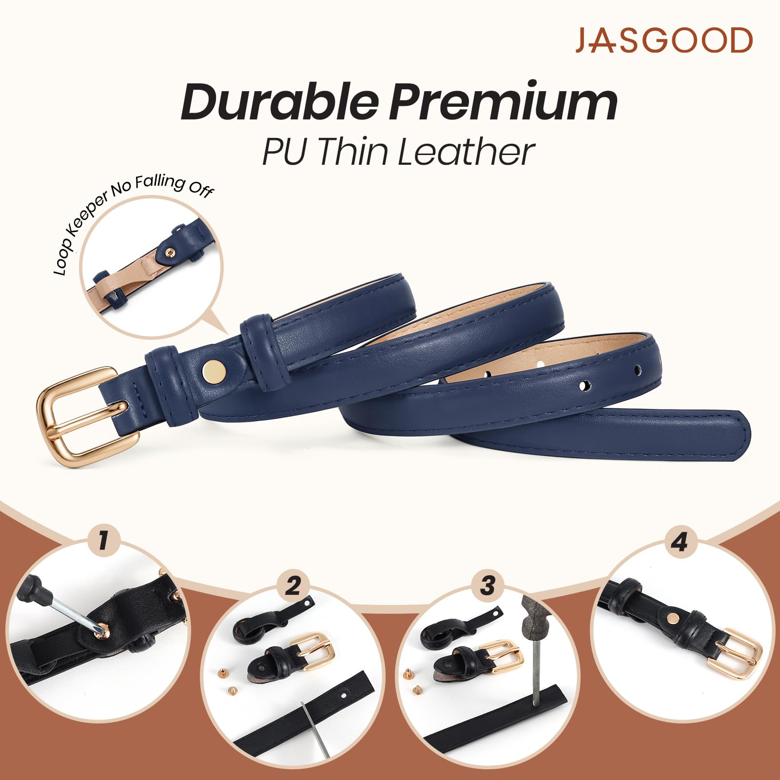 21 Colors Ladies Belt with Gold Buckle