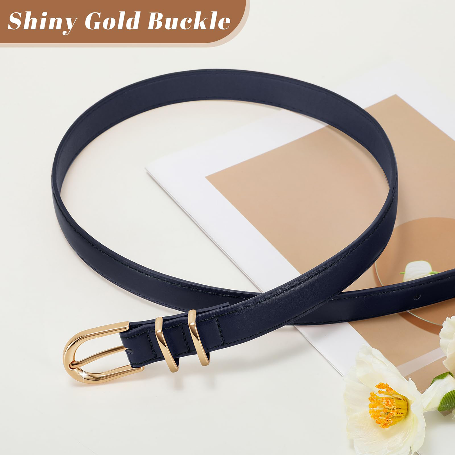 Women Skinny Vegan Leather Belt for Jeans