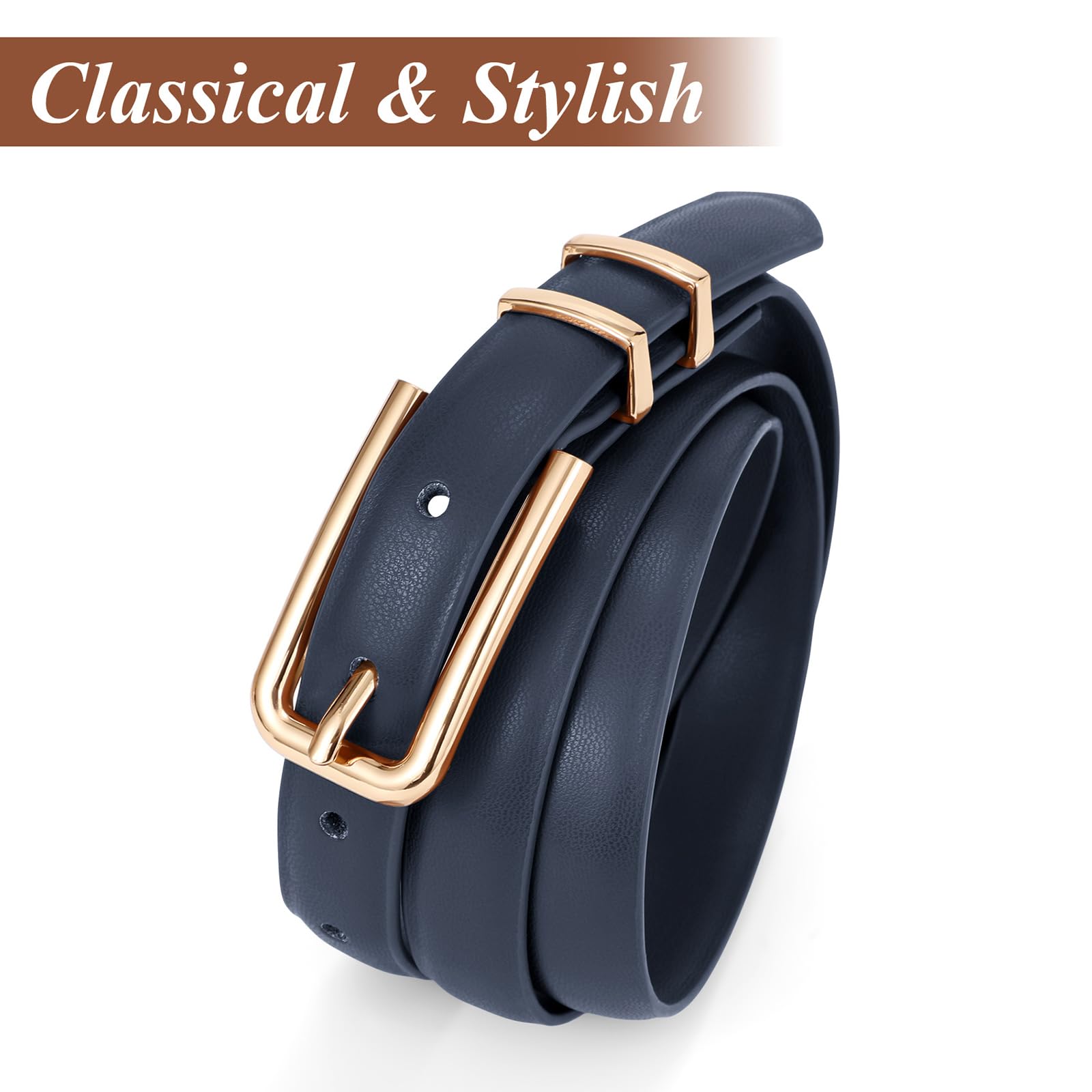 Thin Waist Belt with Square Gold Buckle