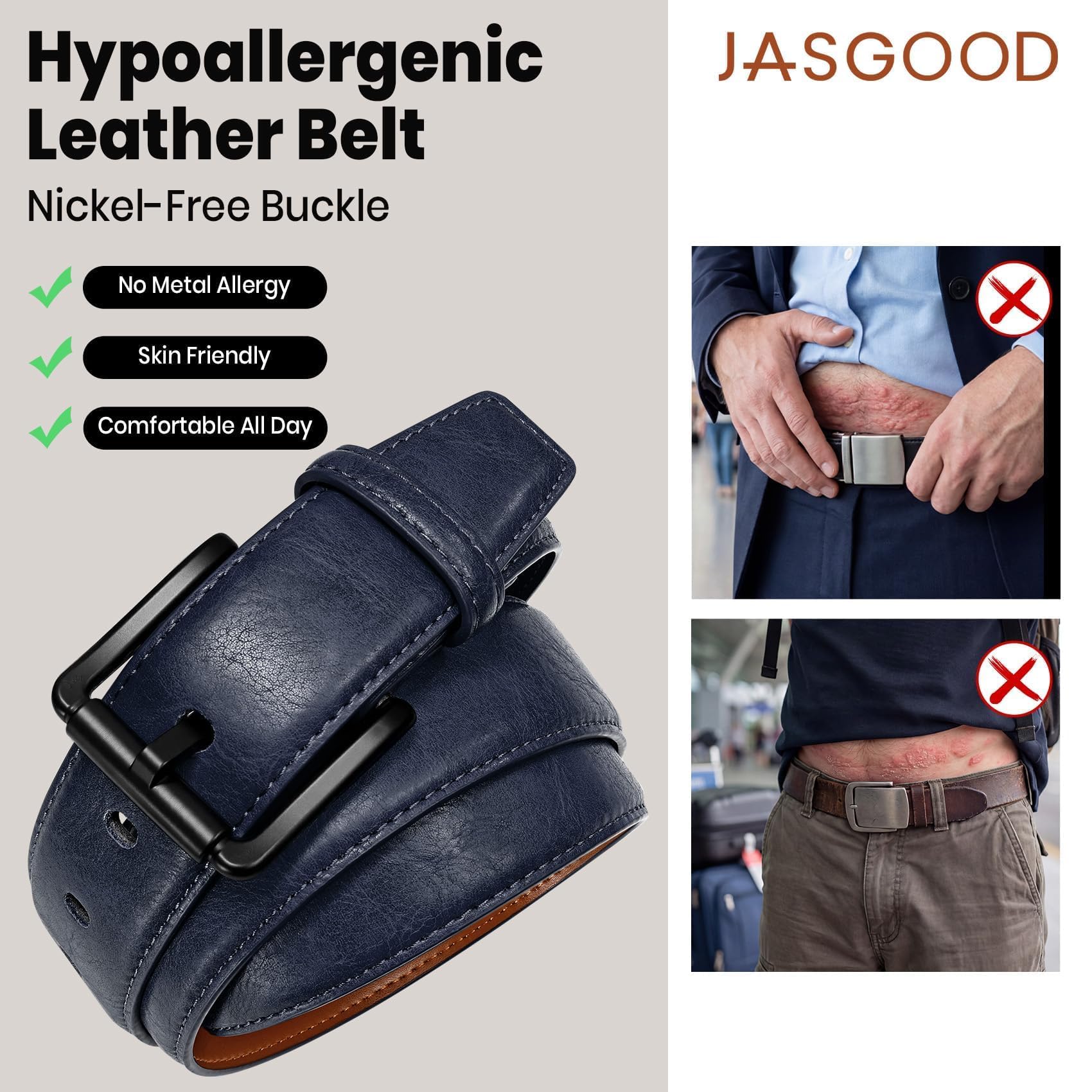 Nickel Free TSA Approved Leather Belt For Men