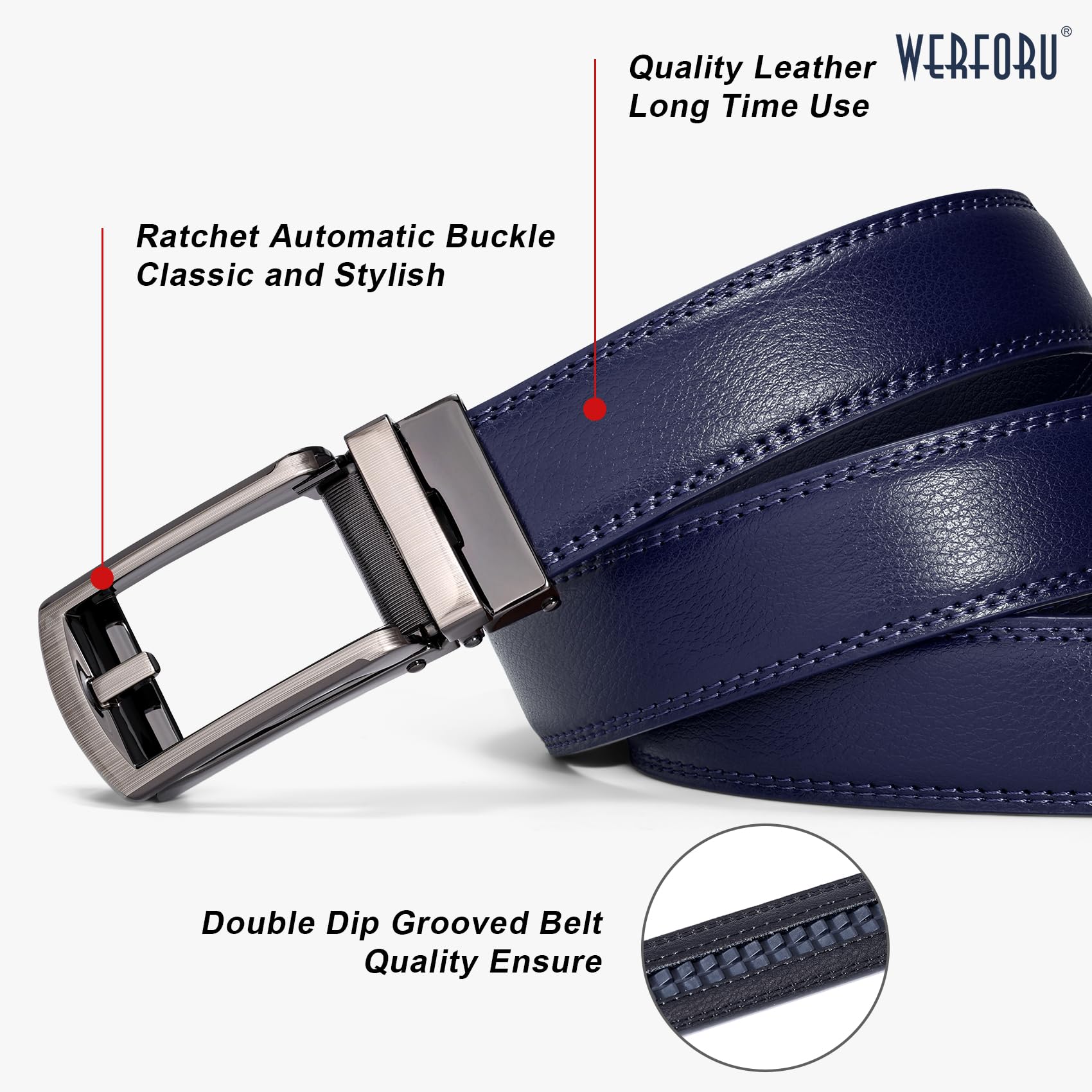 Ratchet Belt With Automatic Buckle Fits Waist Up to 52"