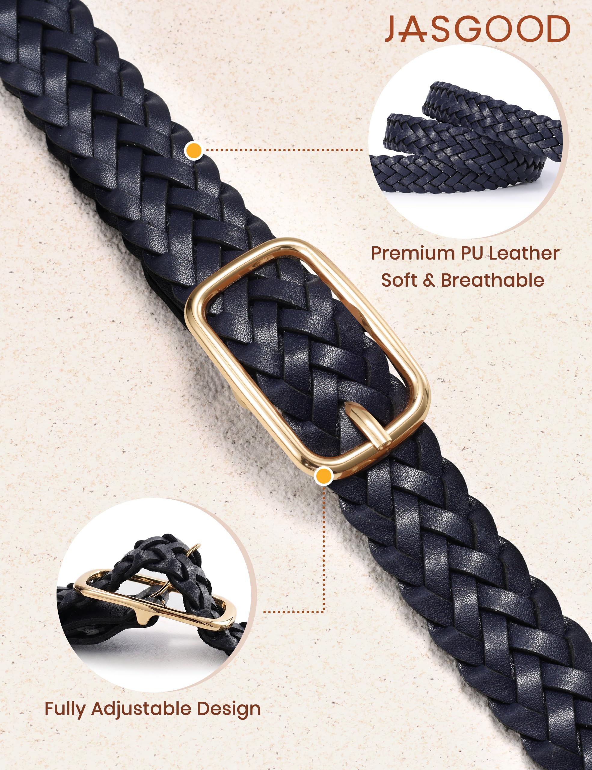 No-Hole Braided Leather Belts Plus Size