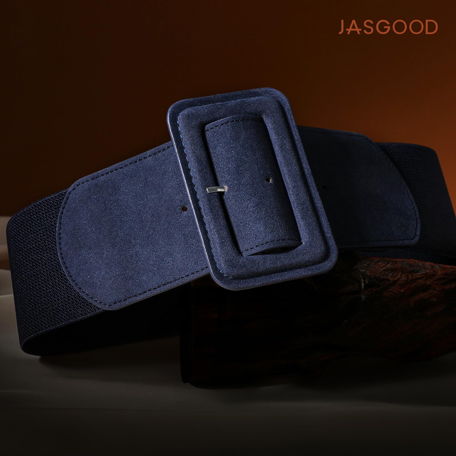 Elastic Suede Wide Belt with Vintage Chunky Square Buckle