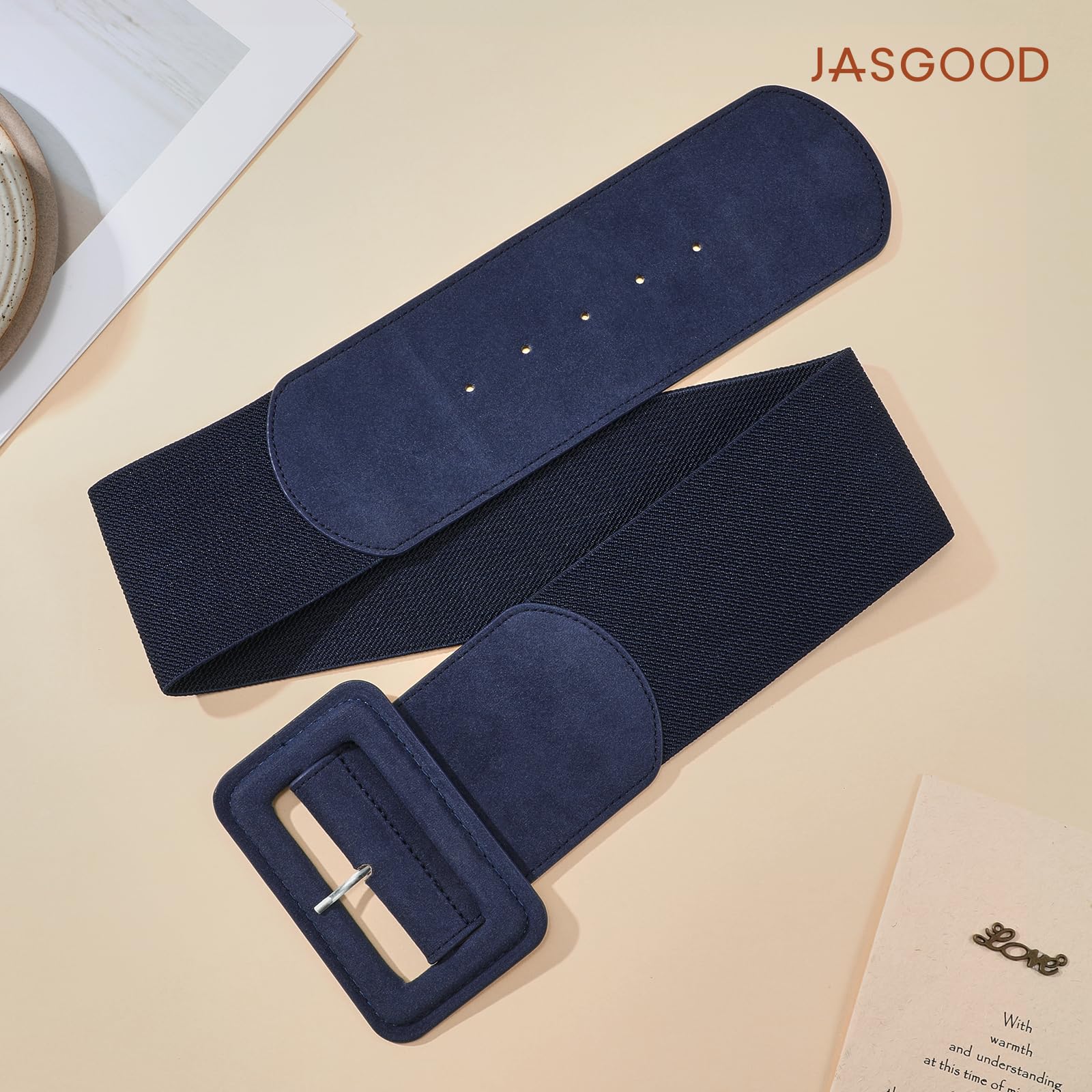 Elastic Suede Wide Belt with Vintage Chunky Square Buckle