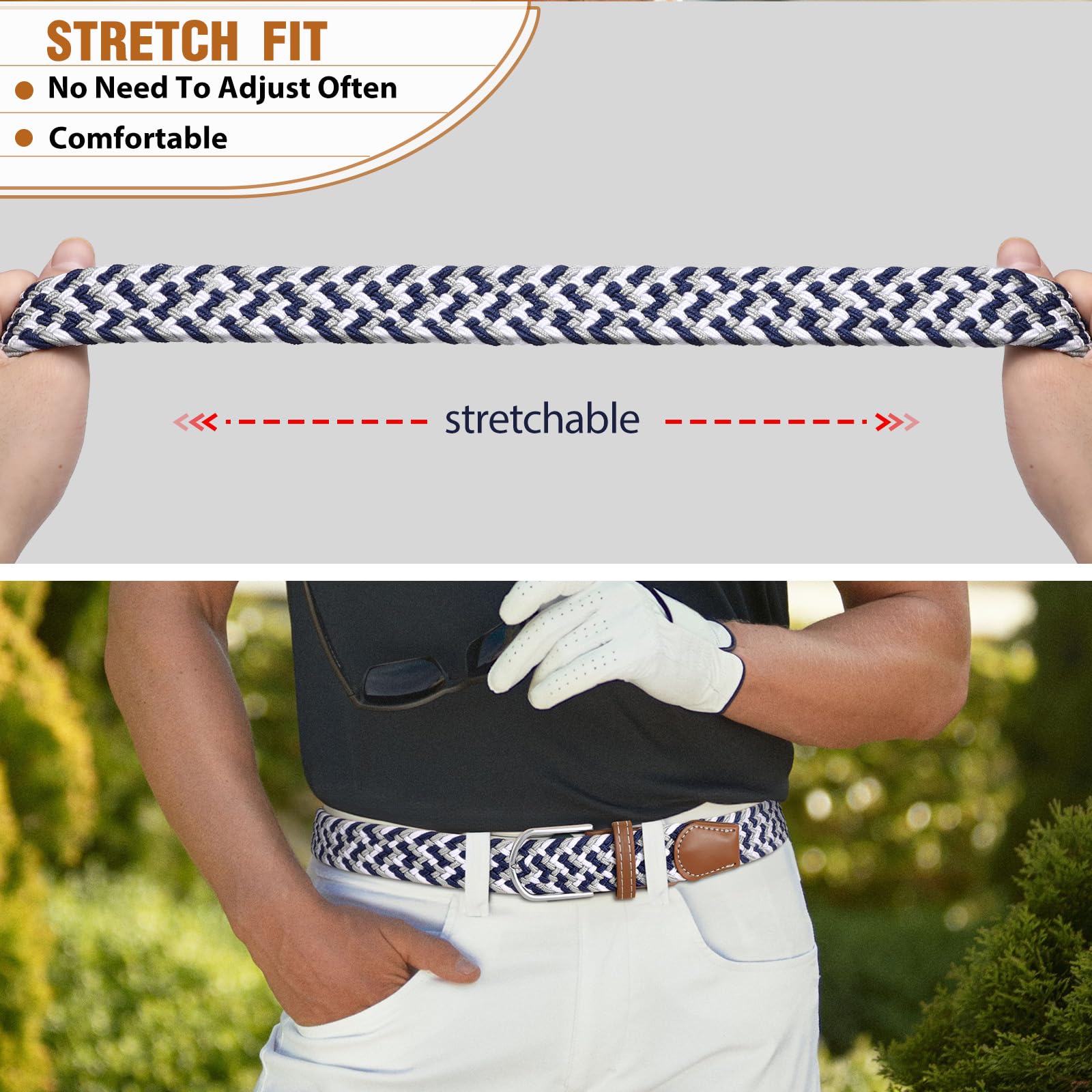 Braided Stretch Belt for Men Women