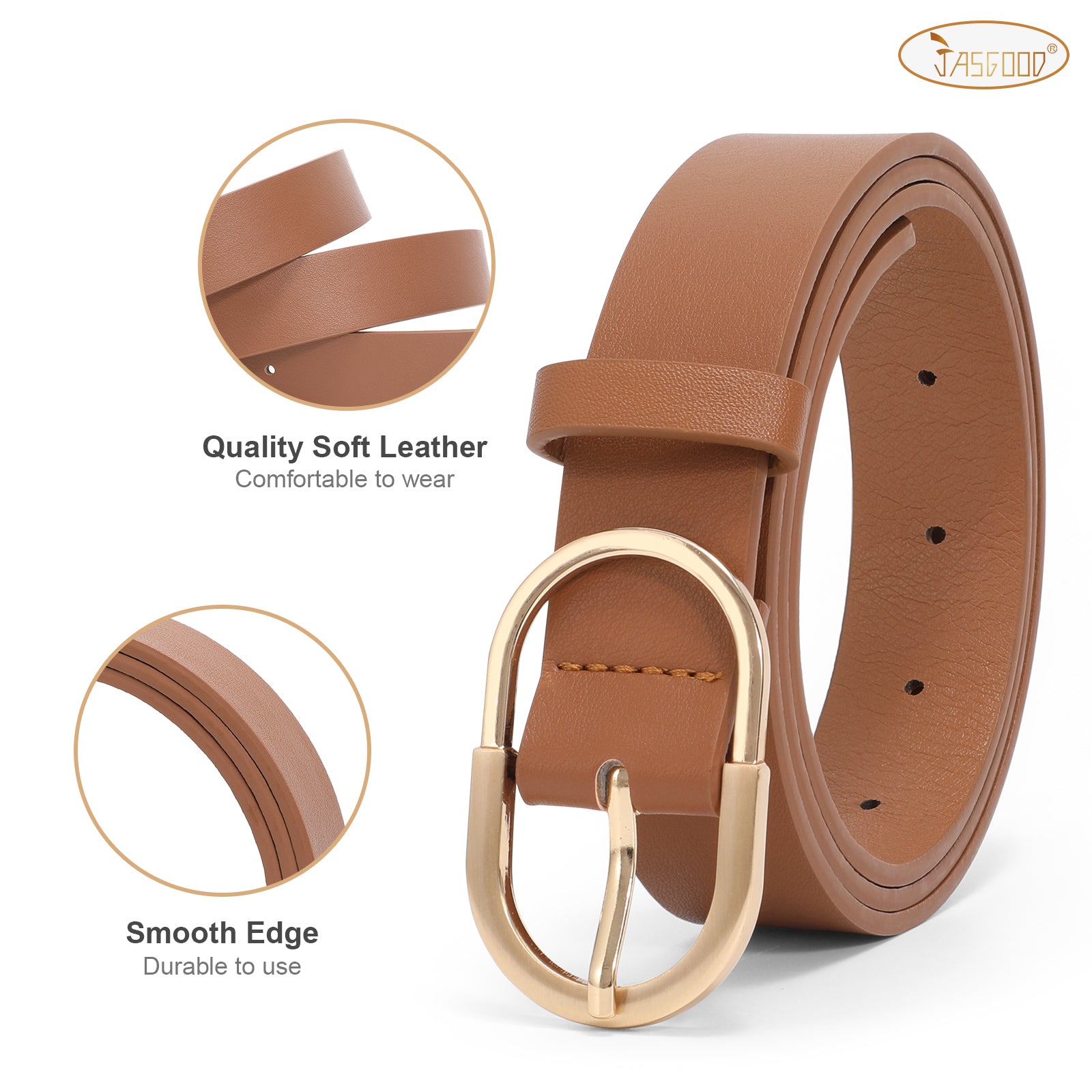 JASGOOD 3 Pack Women’s Leather Belts for Jeans Pants Fashion Ladies Belt with Gold Buckle - JASGOOD OFFICIAL