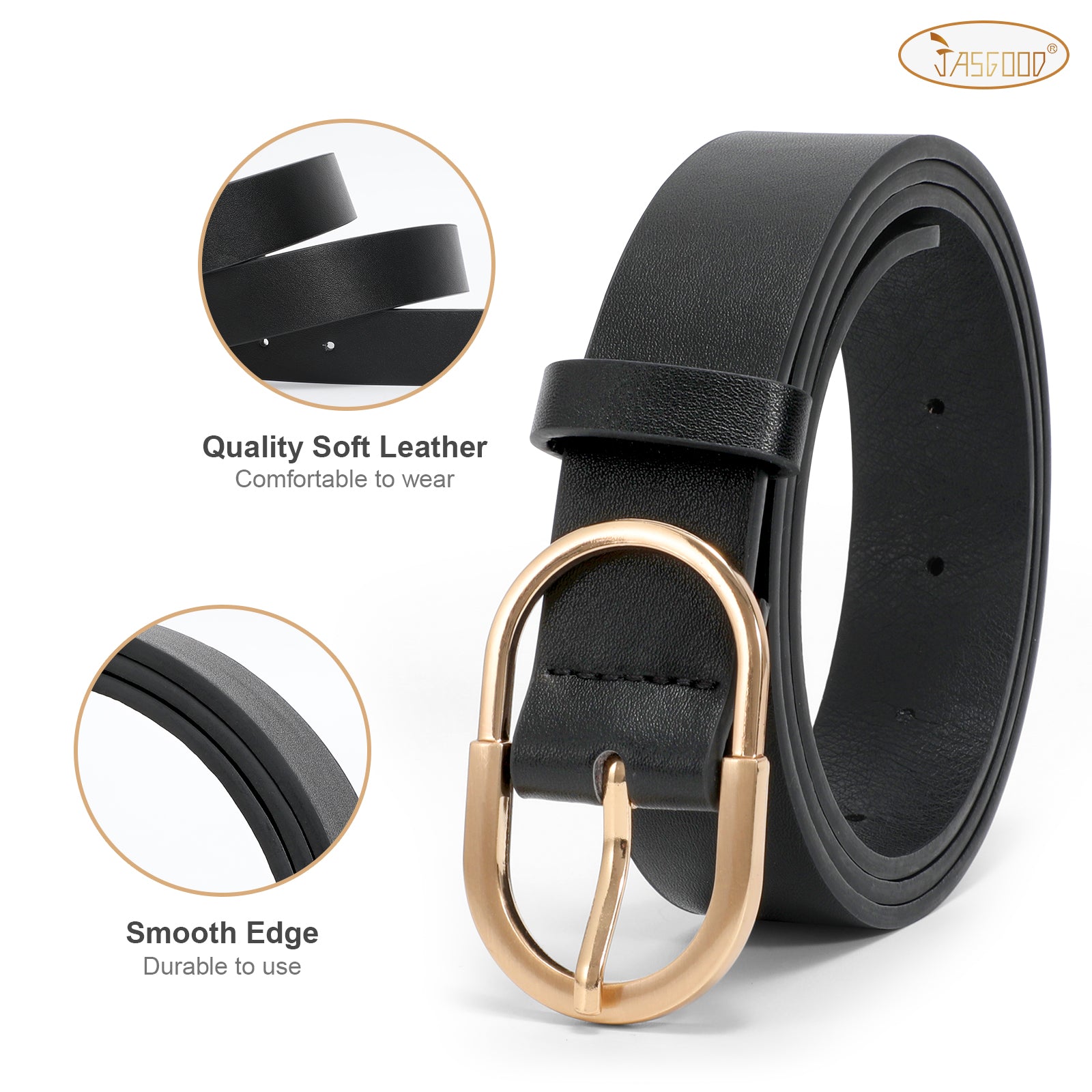 JASGOOD 3 Pack Women’s Leather Belts for Jeans Pants Fashion Ladies Belt with Gold Buckle - JASGOOD OFFICIAL