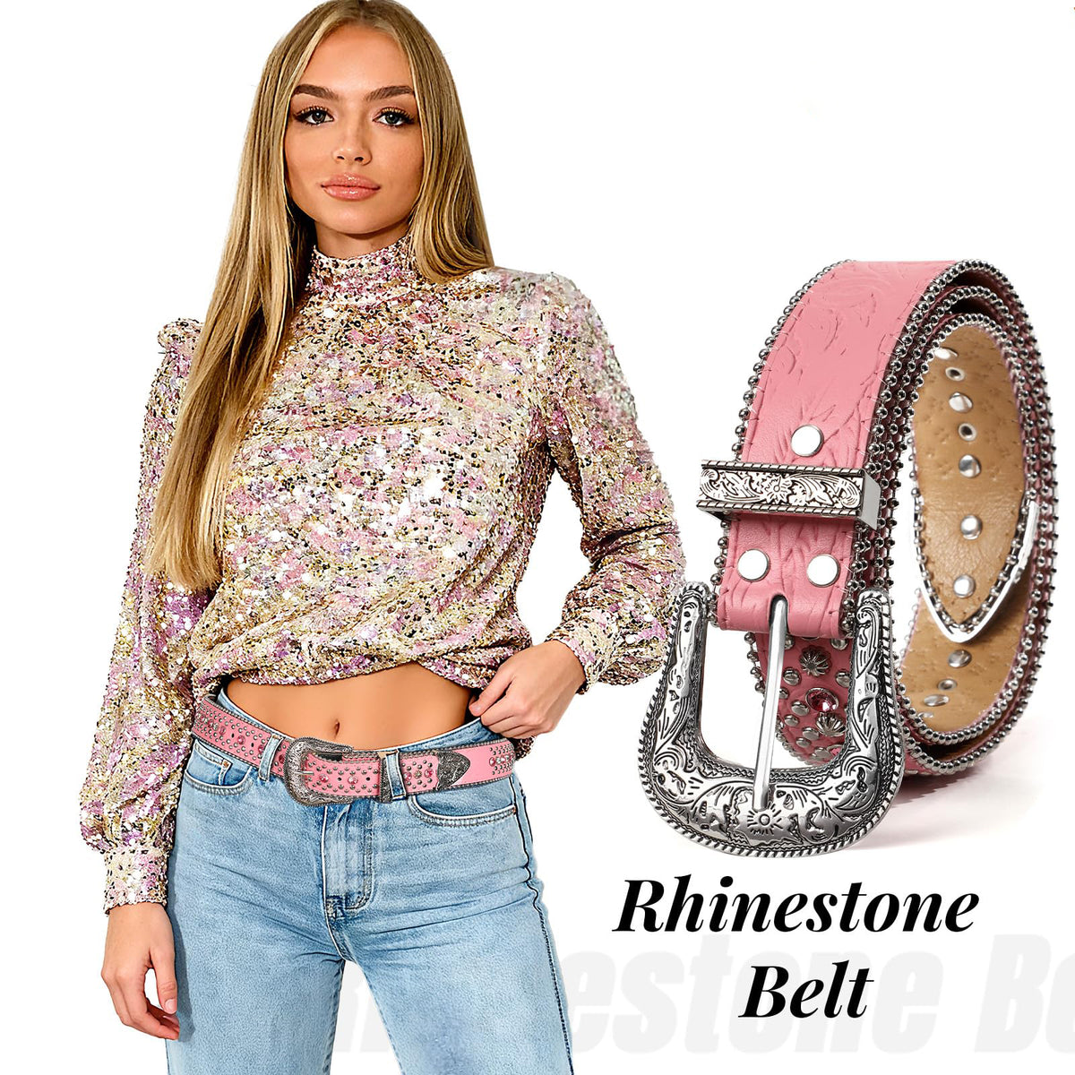 Western Rhinestone Belt for Women & Men